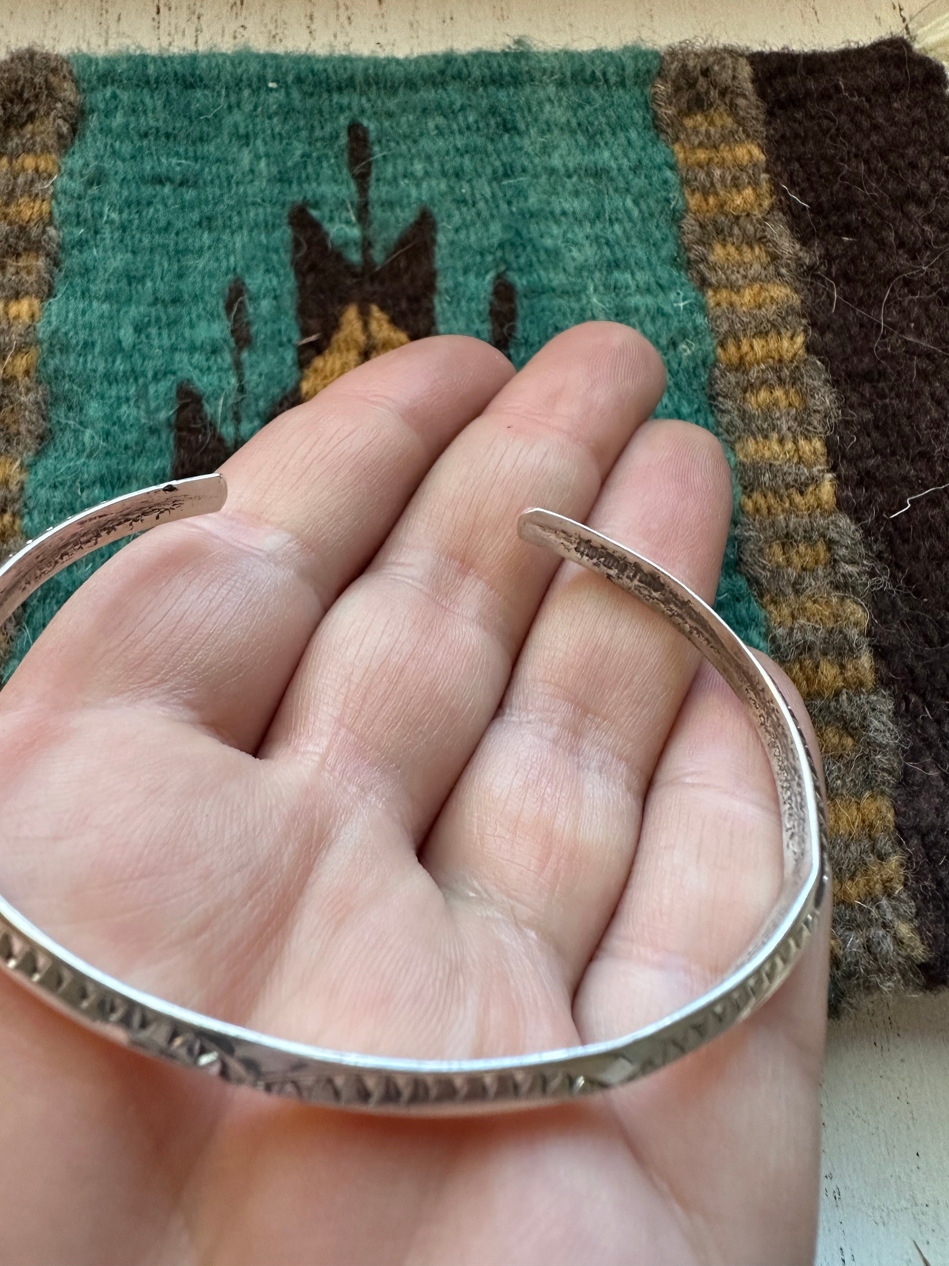 Handcrafted “The Tahe Stacker” Sterling Silver Star Adjustable Thin Cuff Bracelet Signed L Tahe