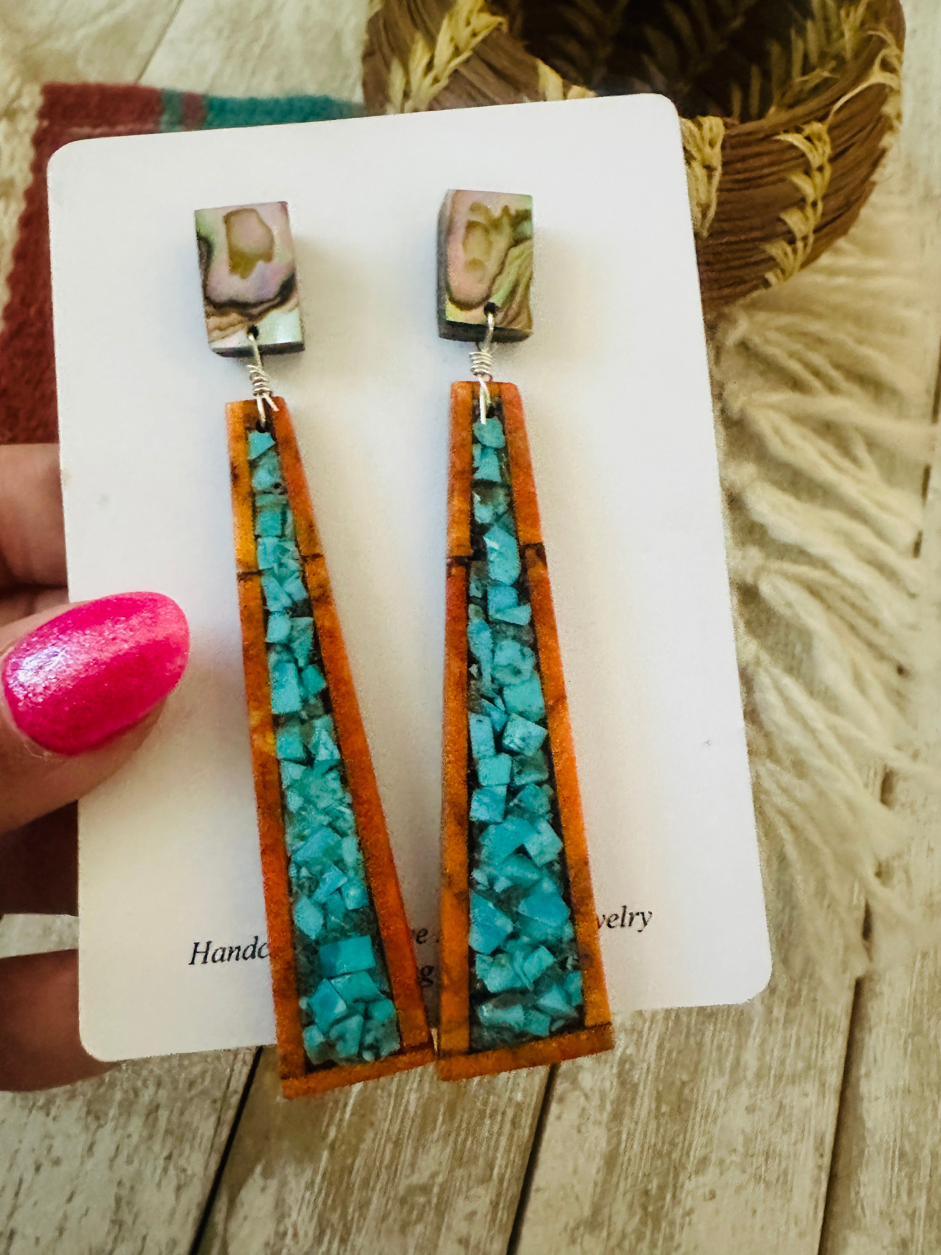 Santo Domingo Multi Stone Mosaic Inlay Dangle Earrings