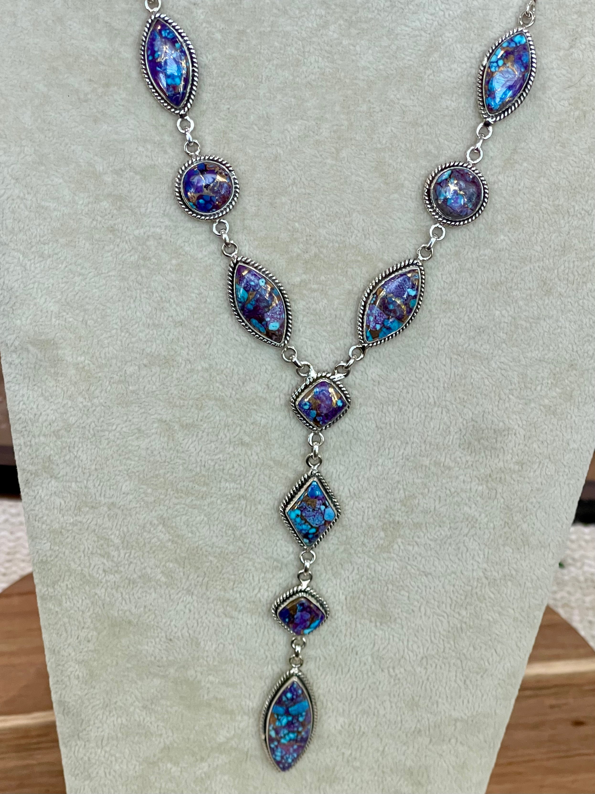 Handmade Sterling Silver & Purple Dream Mojave Necklace And Earrings Set Signed Nizhoni