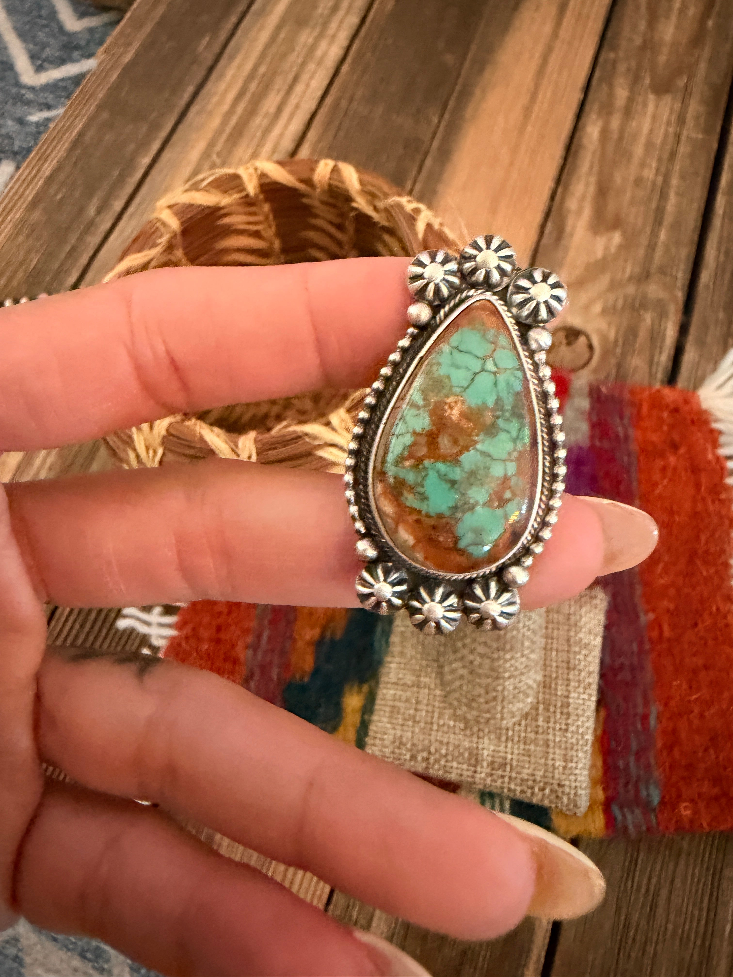 Handcrafted Royston Turquoise & Sterling Silver Ring Size 7 Daniel Benally