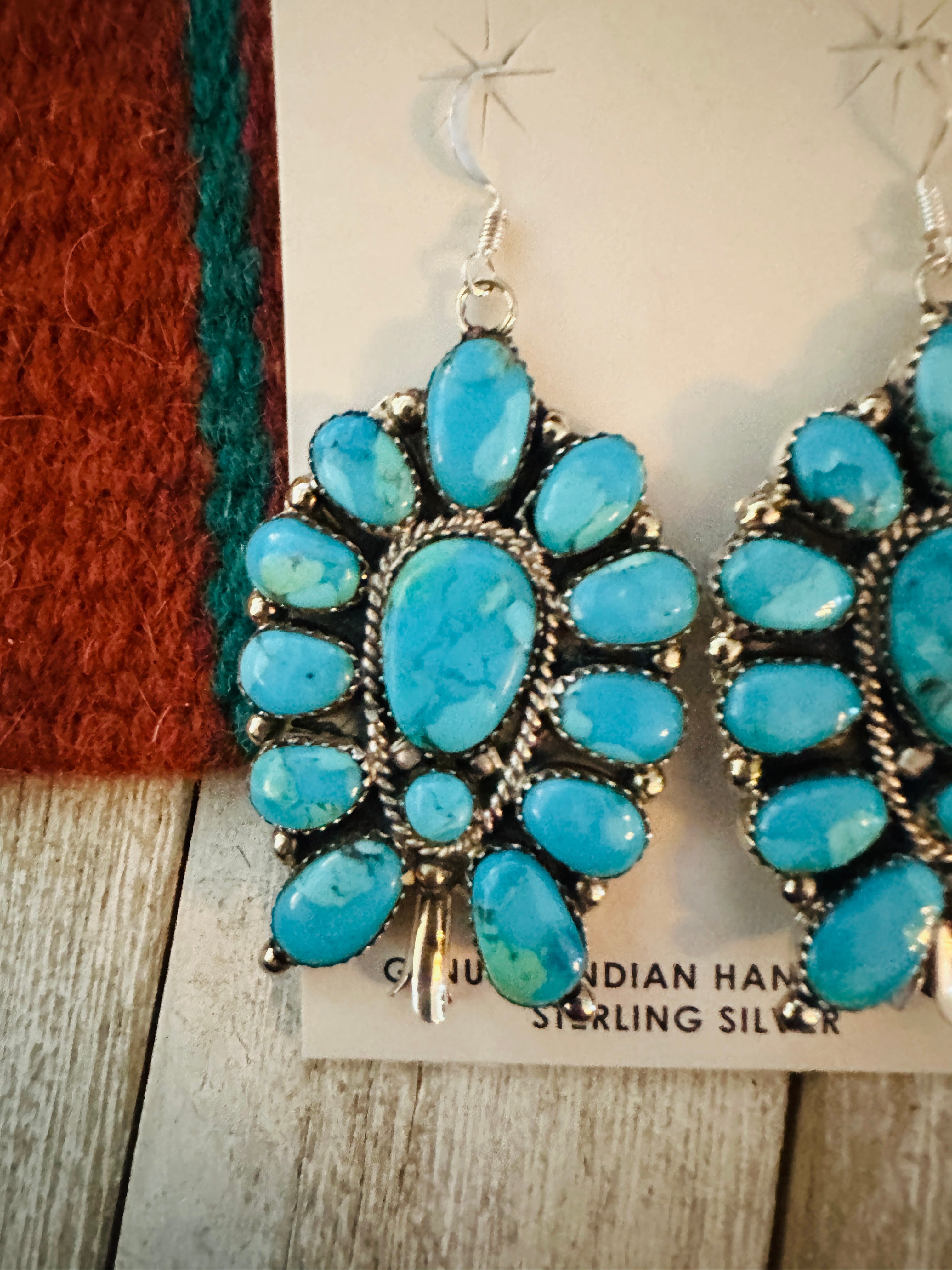 Handcrafted Sterling Silver & Turquoise Cluster Blossom Dangle Earrings