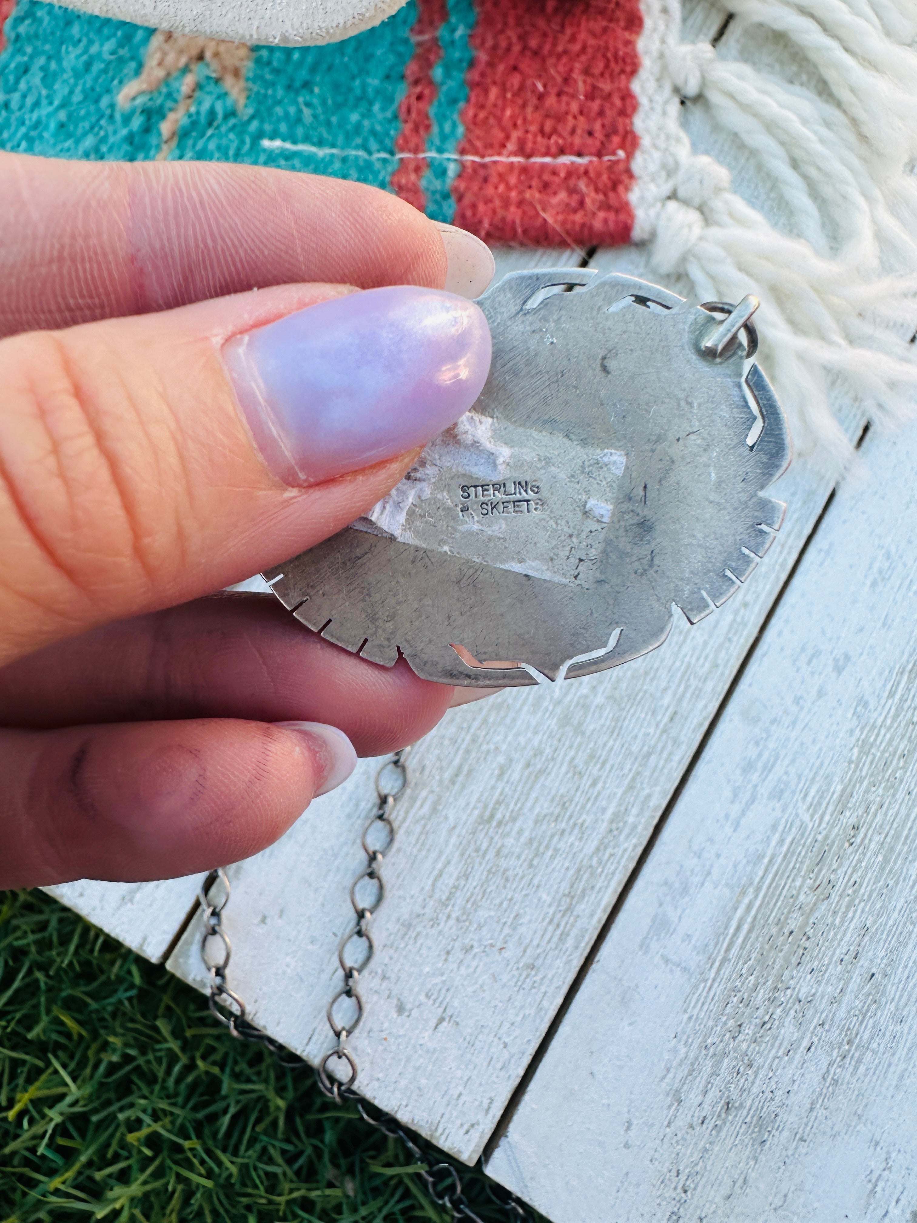 Handcrafted Sterling Silver 18” Link Chain & Turquoise Necklace