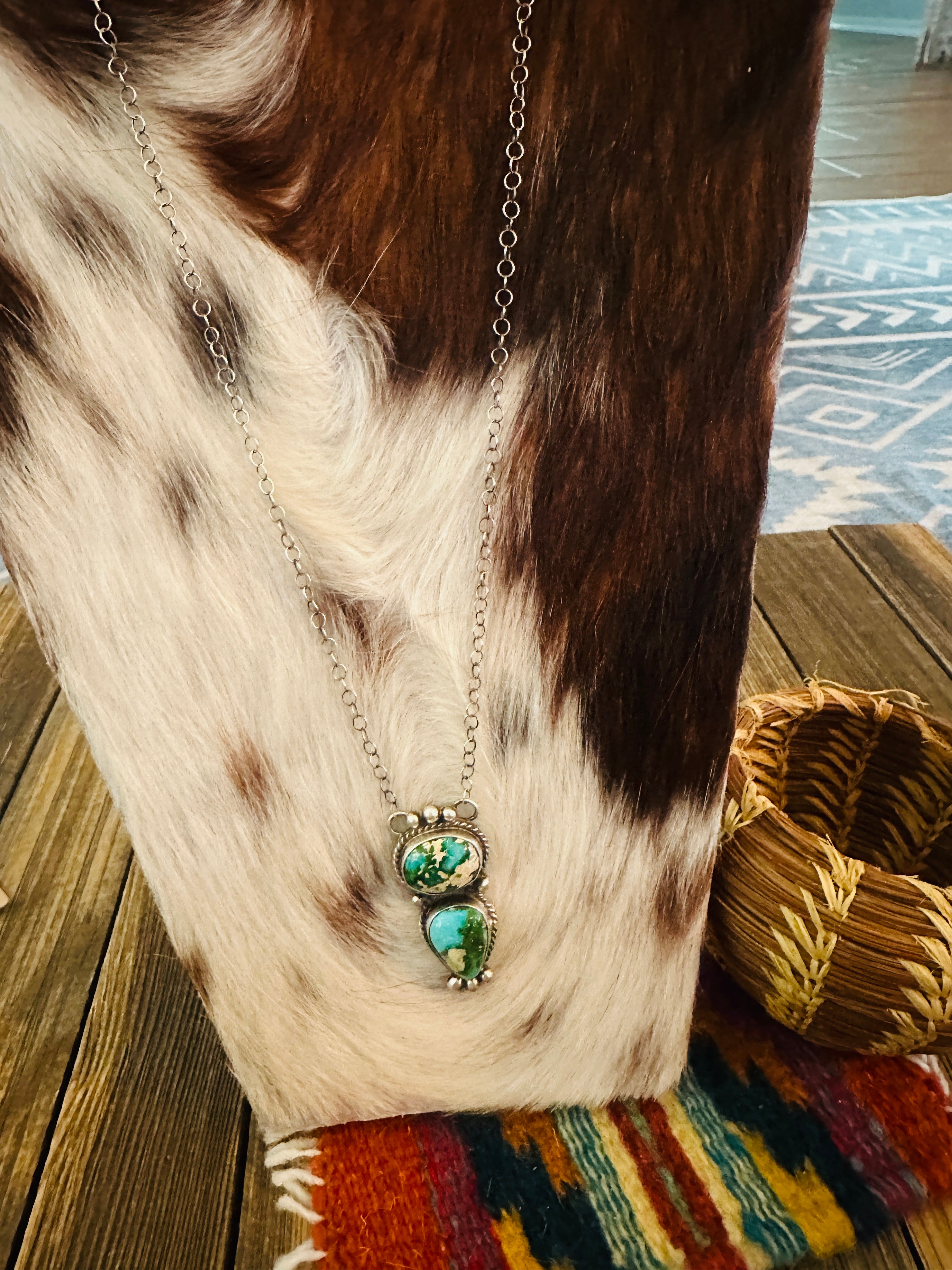 Handcrafted Sonoran Mountain Turquoise & Sterling Silver Necklace by Vicky Hicks