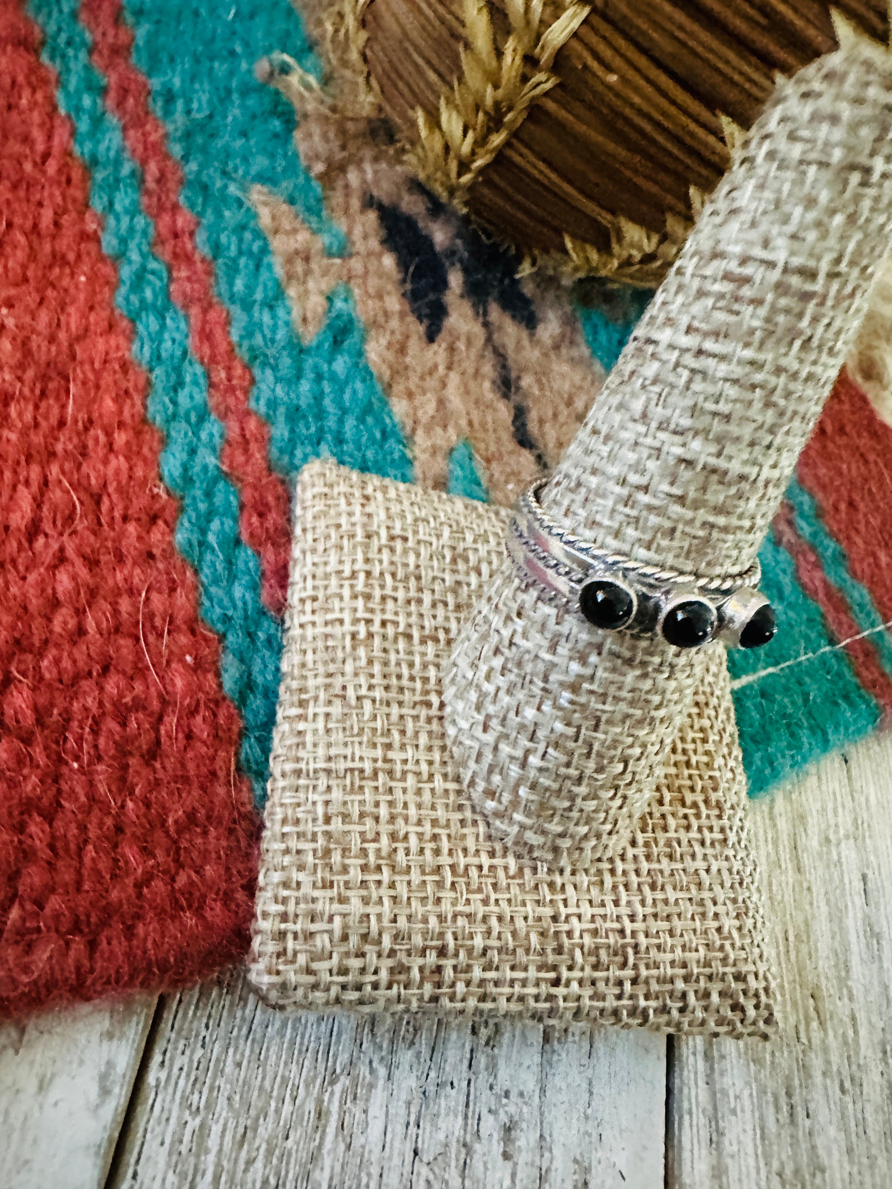 Handcrafted Black Onyx & Sterling Silver Band Ring