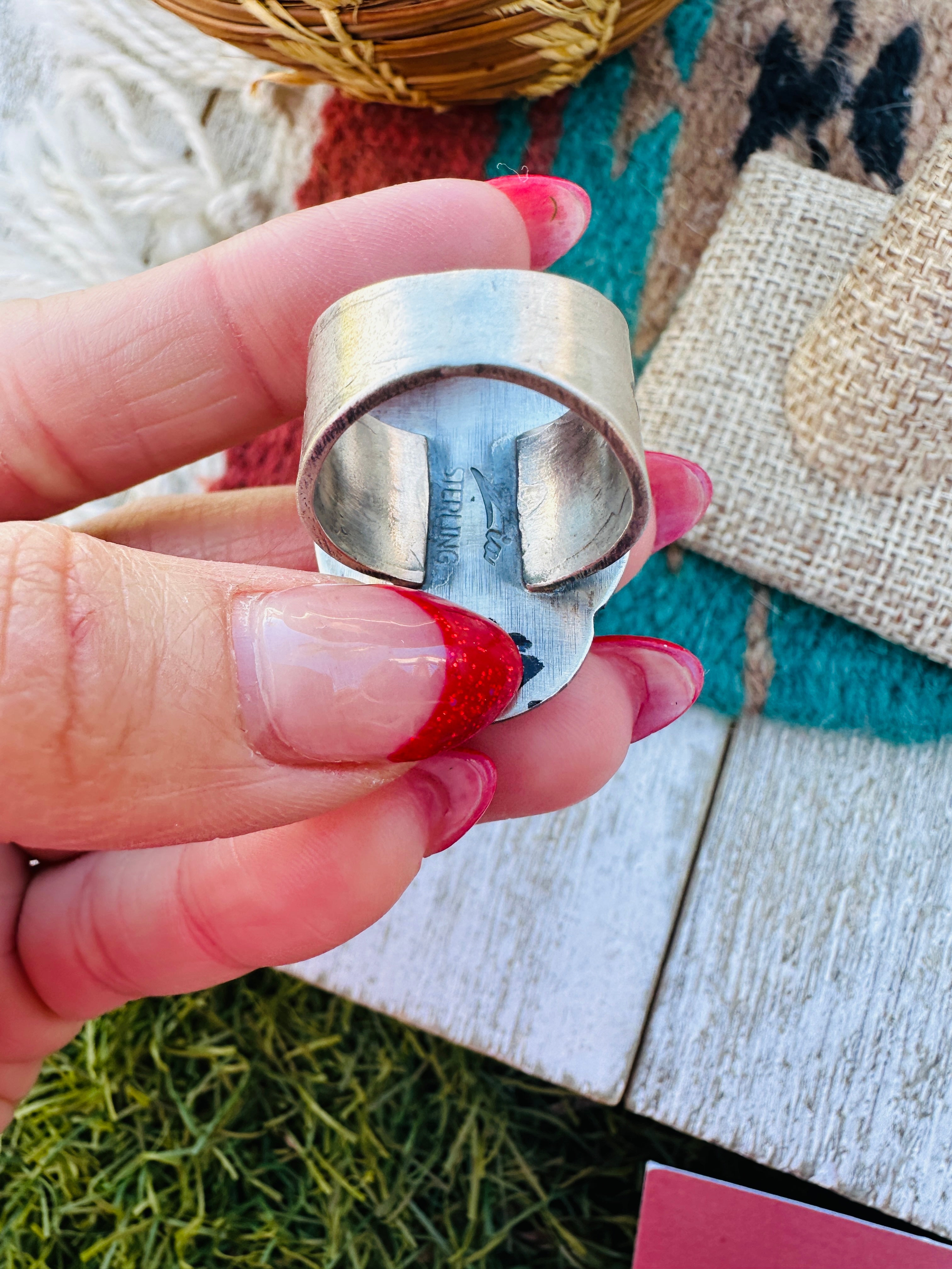 Handcrafted Golden Hills Turquoise & Sterling Silver Ring Size 7.75