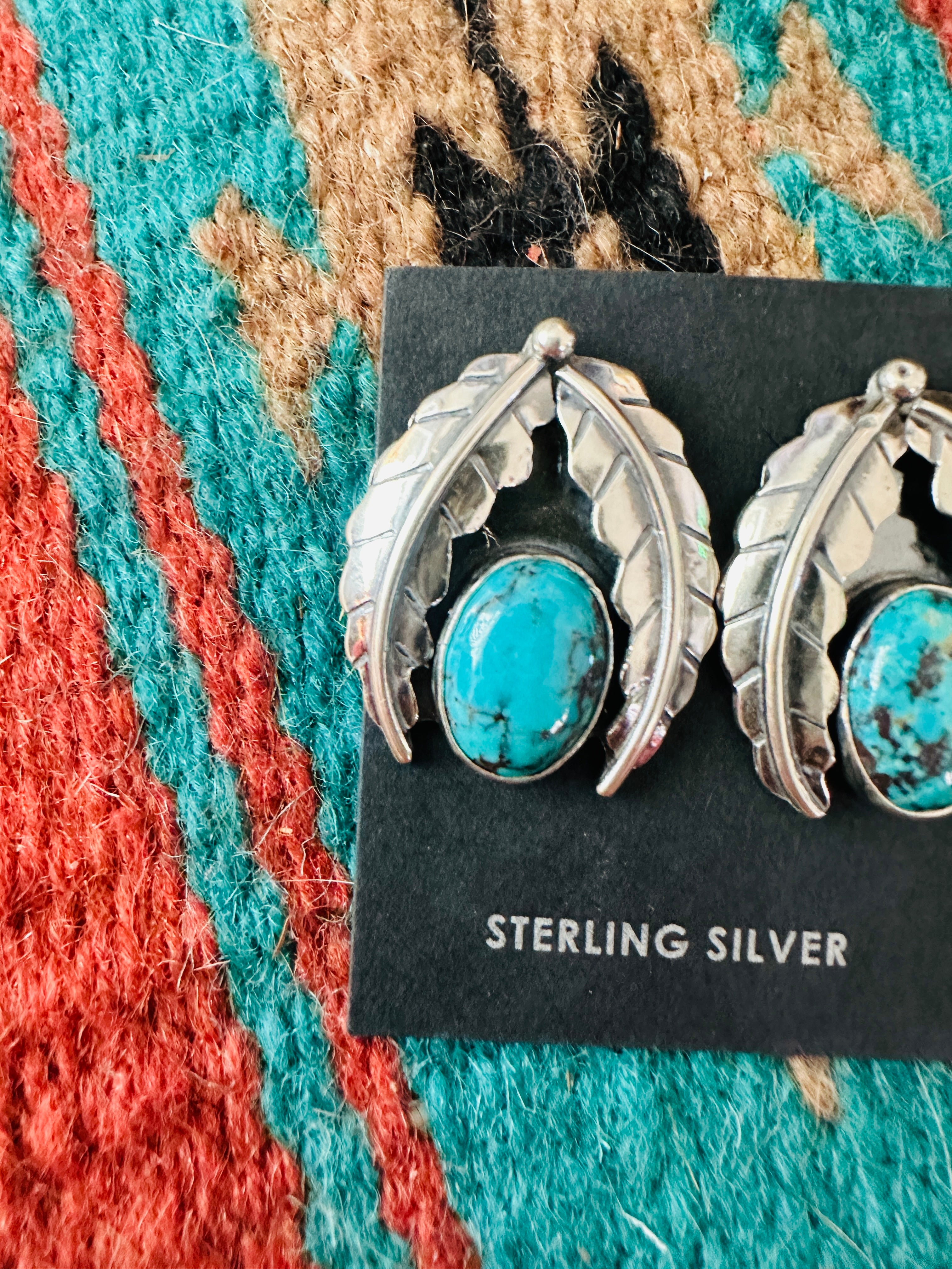 Handcrafted Sterling Silver & Turquoise Feather Post Earrings