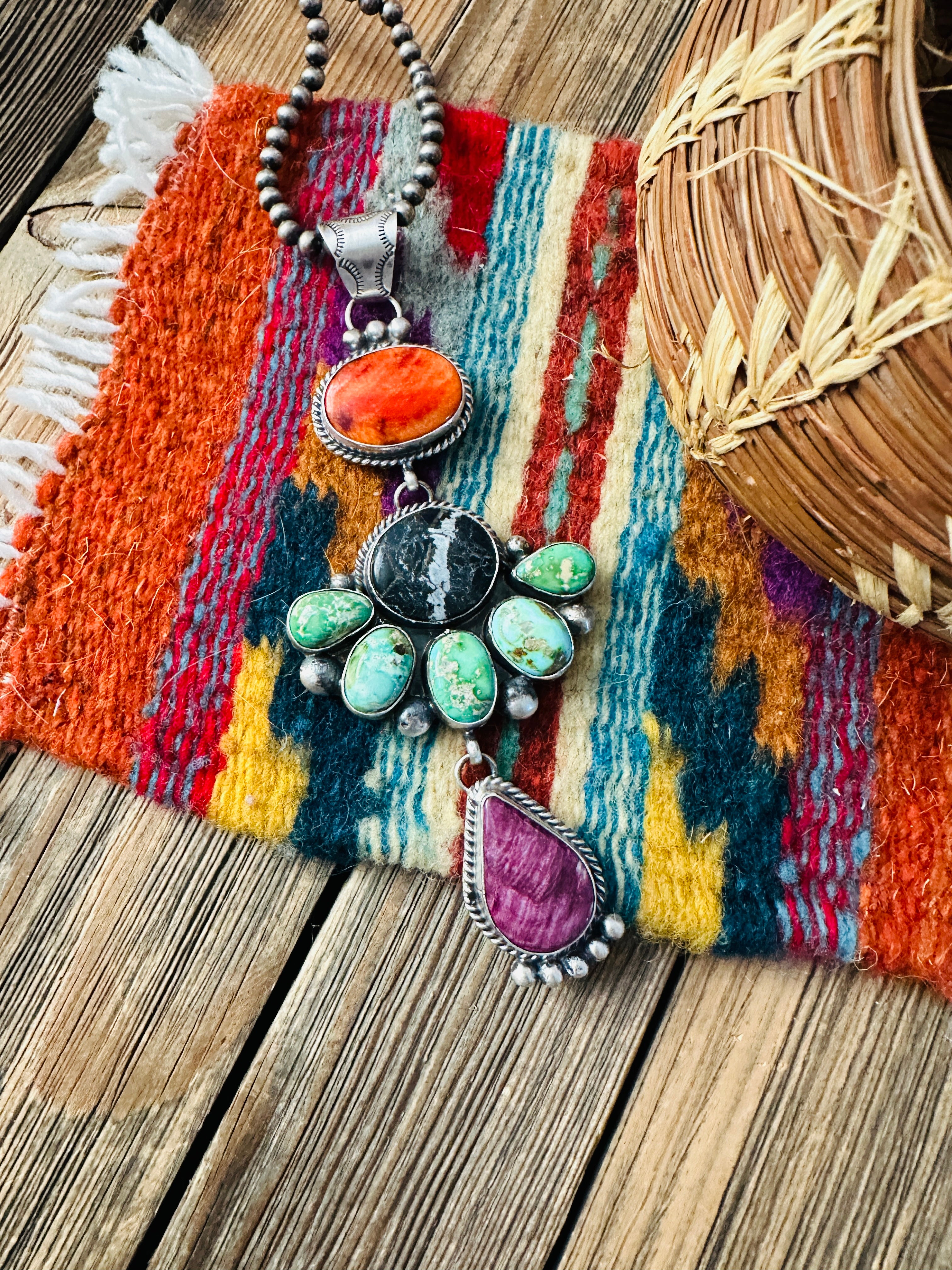 MHandcrafted Sterling Silver and Multi Stone Cluster Pendant by Vicky Hicks