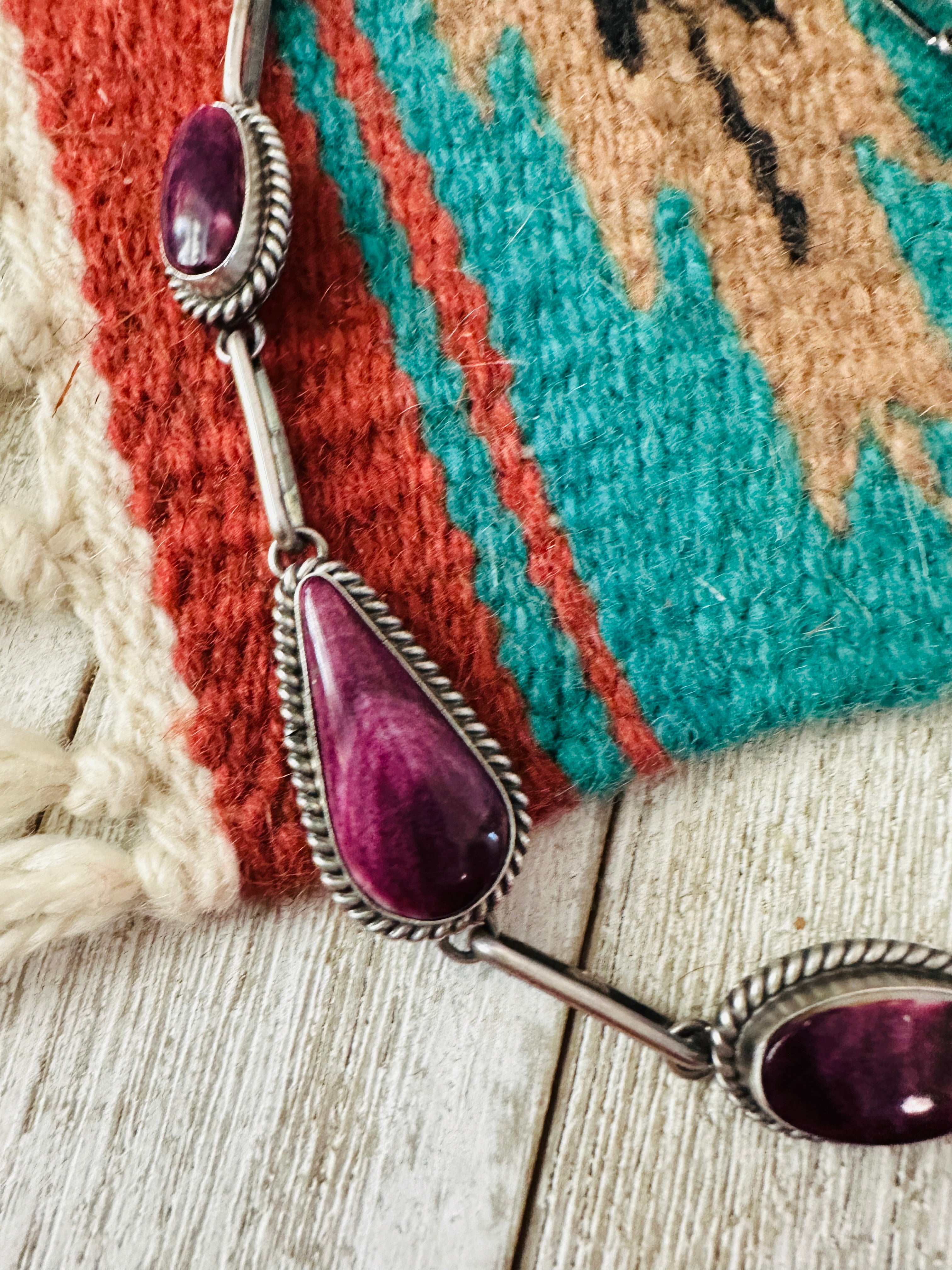 Handcrafted Sterling Silver & Purple Spiny Necklace