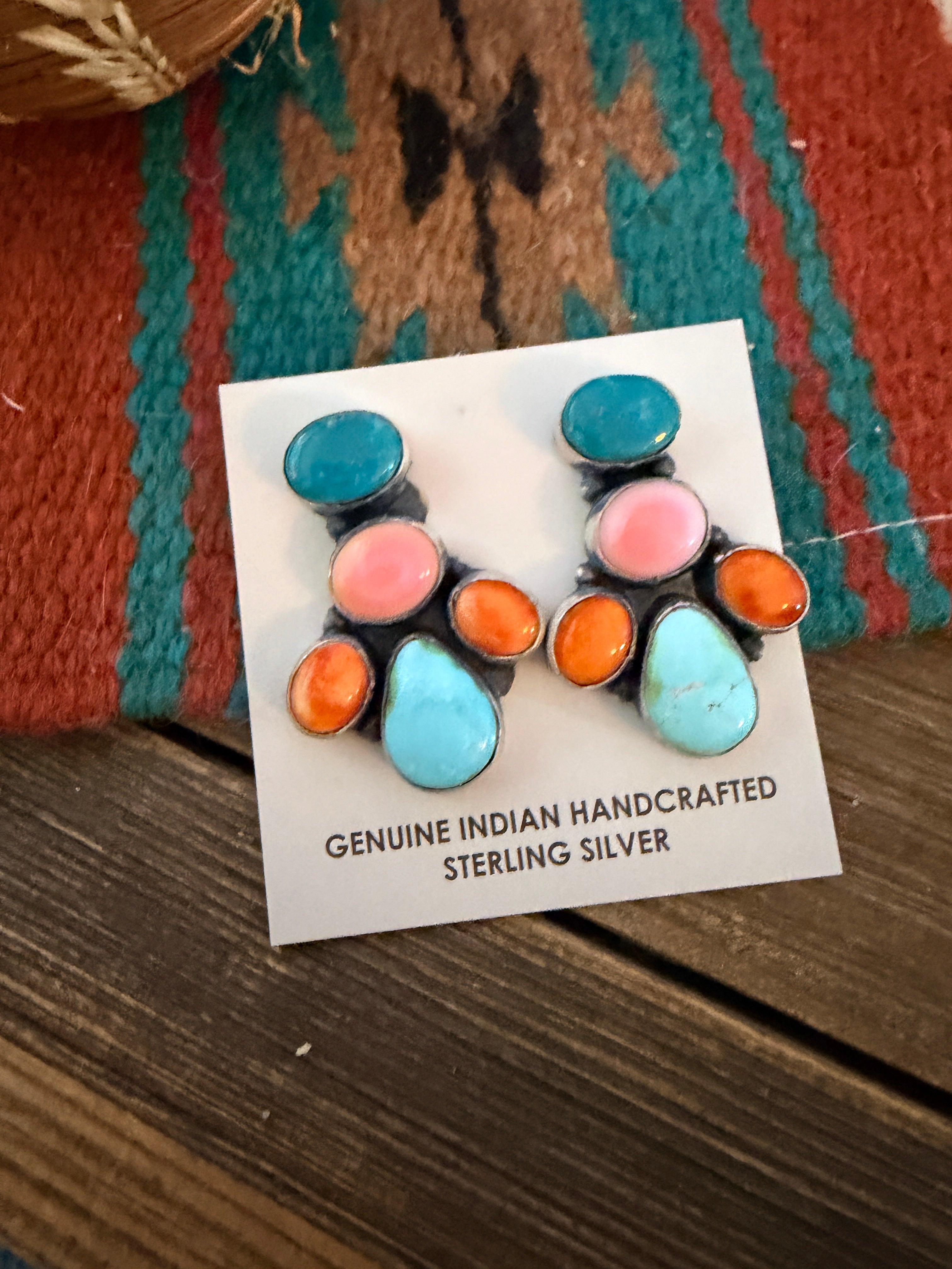Handcrafted Multi Stone & Sterling Silver Dangle Earrings