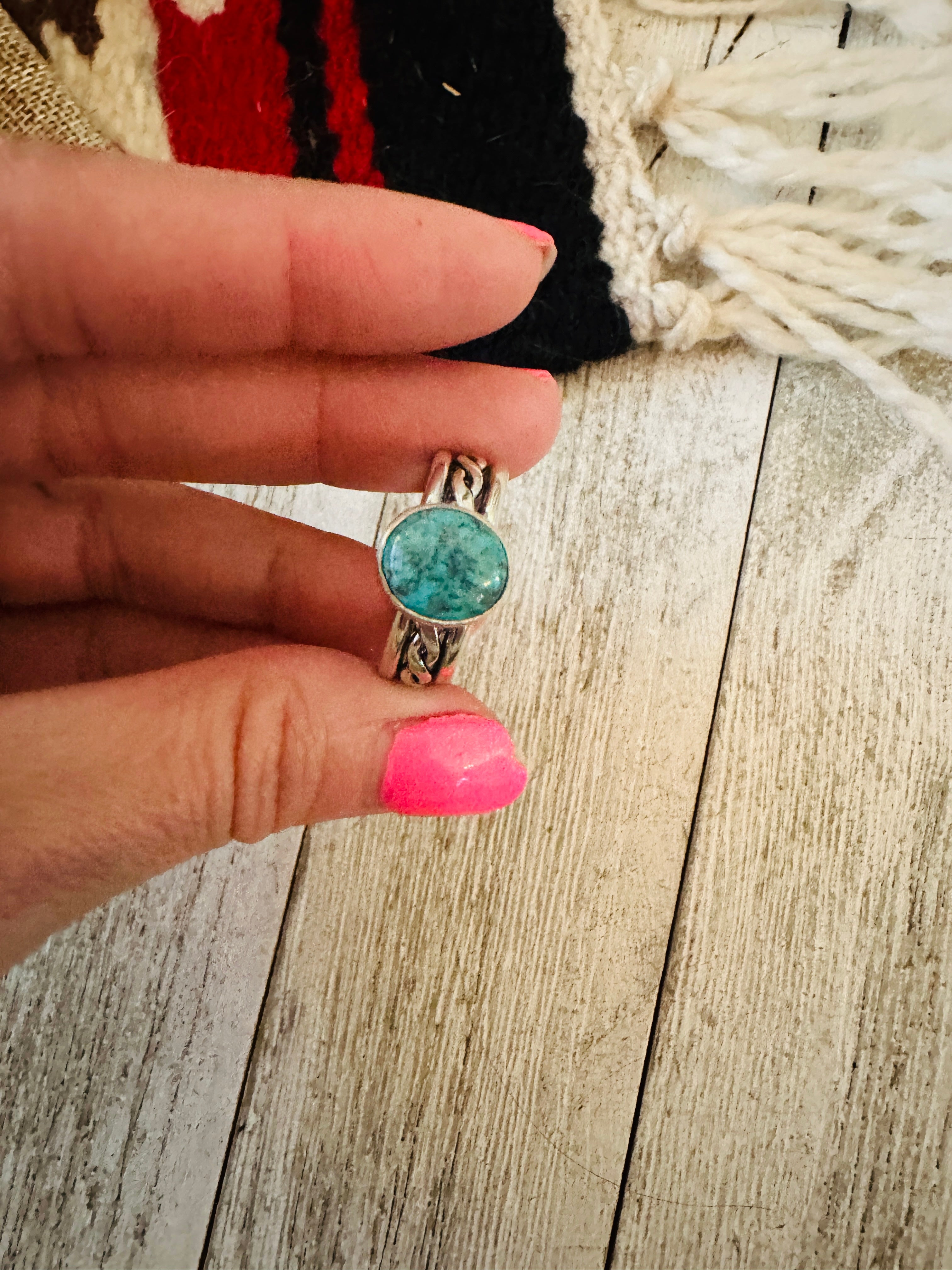 Navajo Turquoise & Sterling Silver Ring Size 9.25