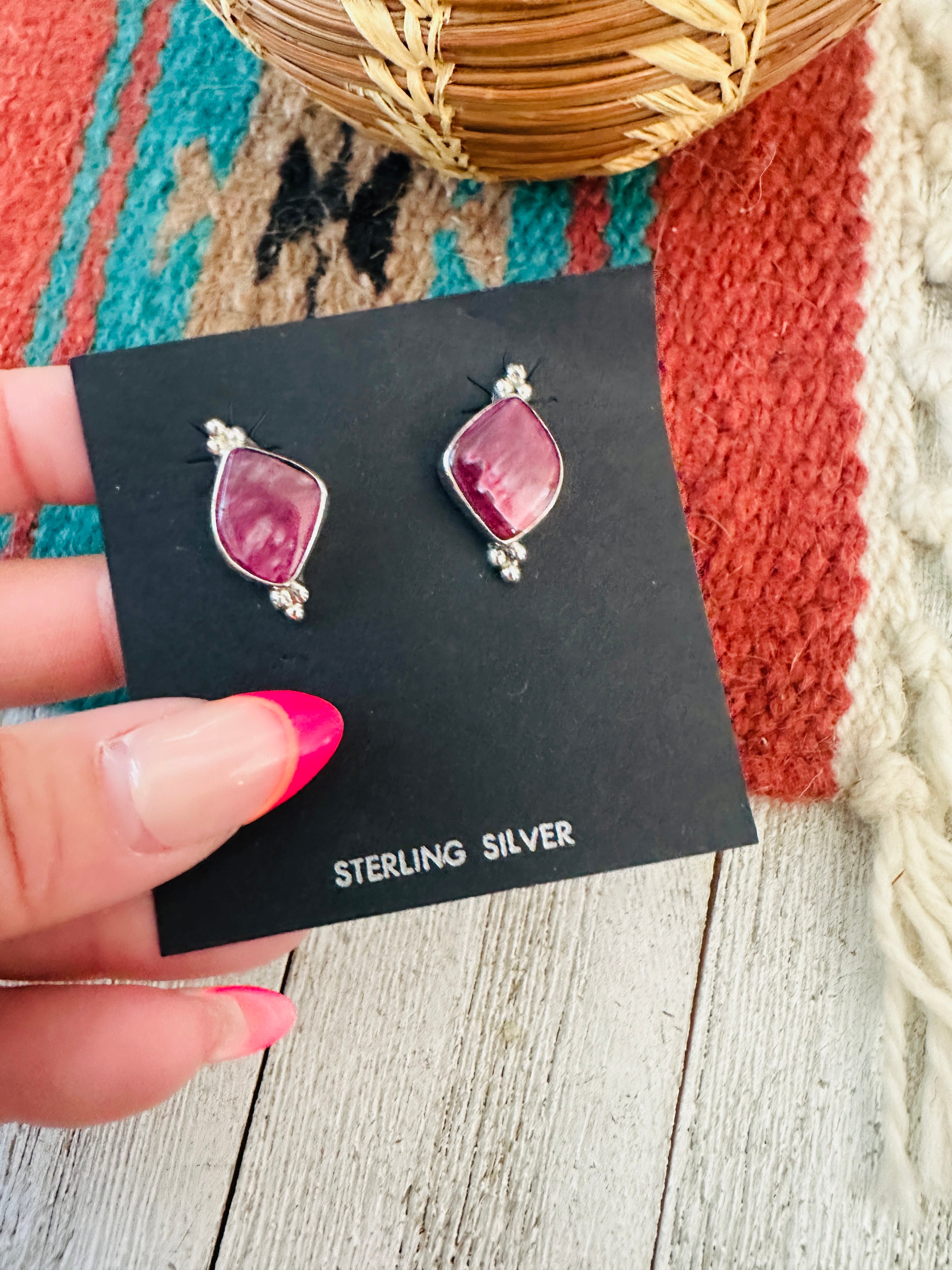 Handcrafted Sterling Silver & Purple Spiny Stud Earrings