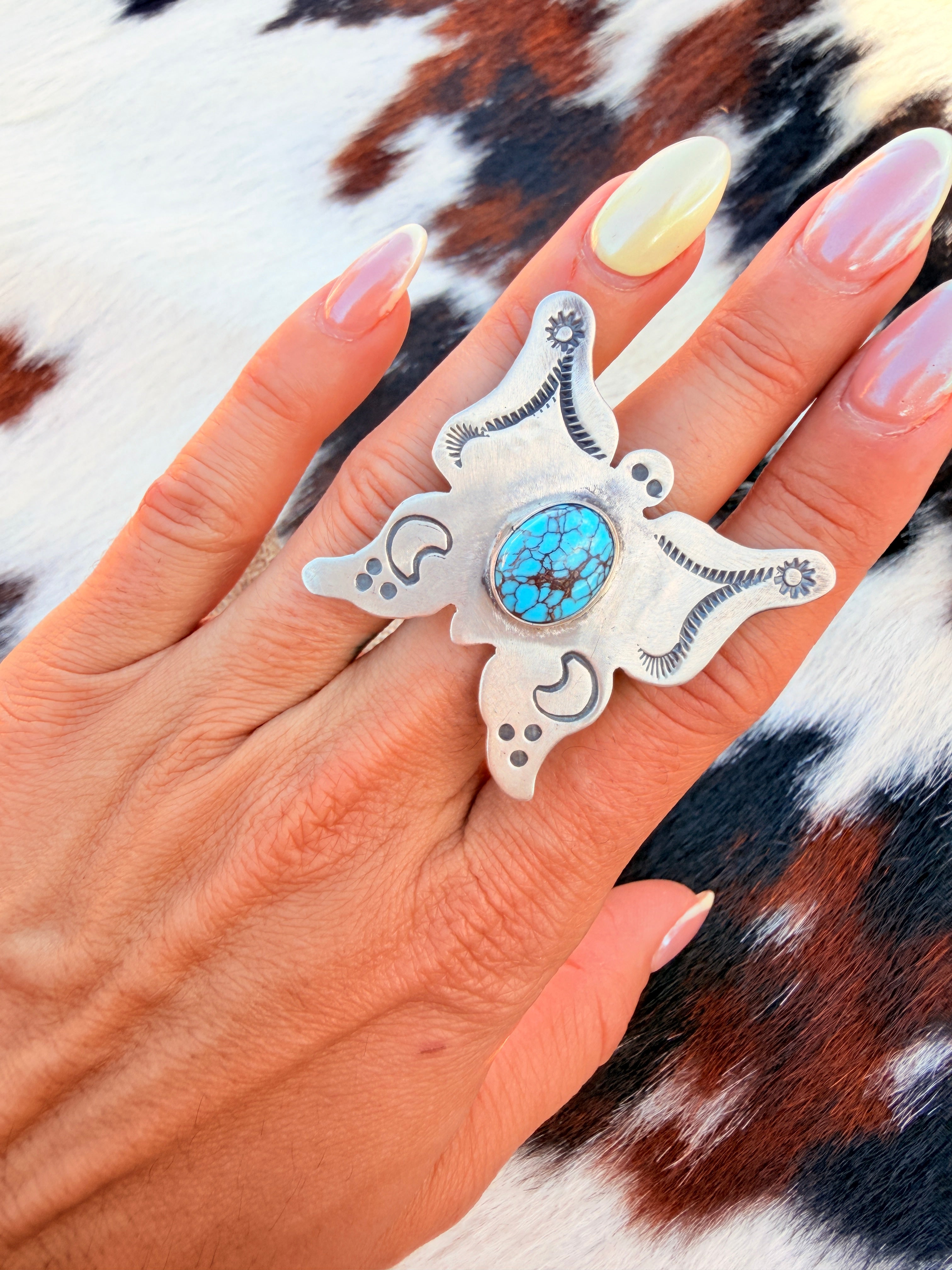 Handcrafted Turquoise & Sterling Silver Adjustable Butterfly Ring