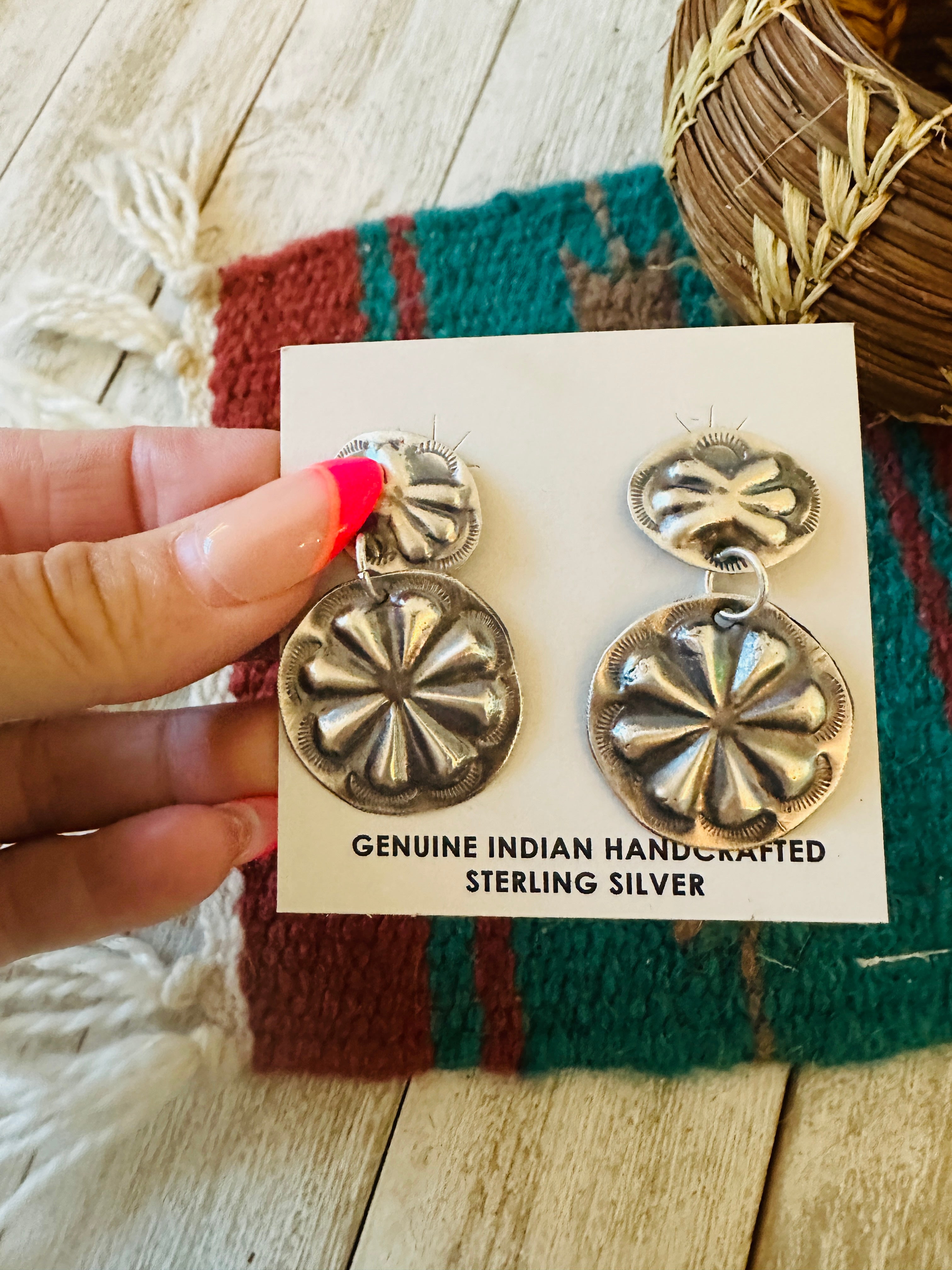 Handcrafted Sterling Silver Concho Dangle Earrings