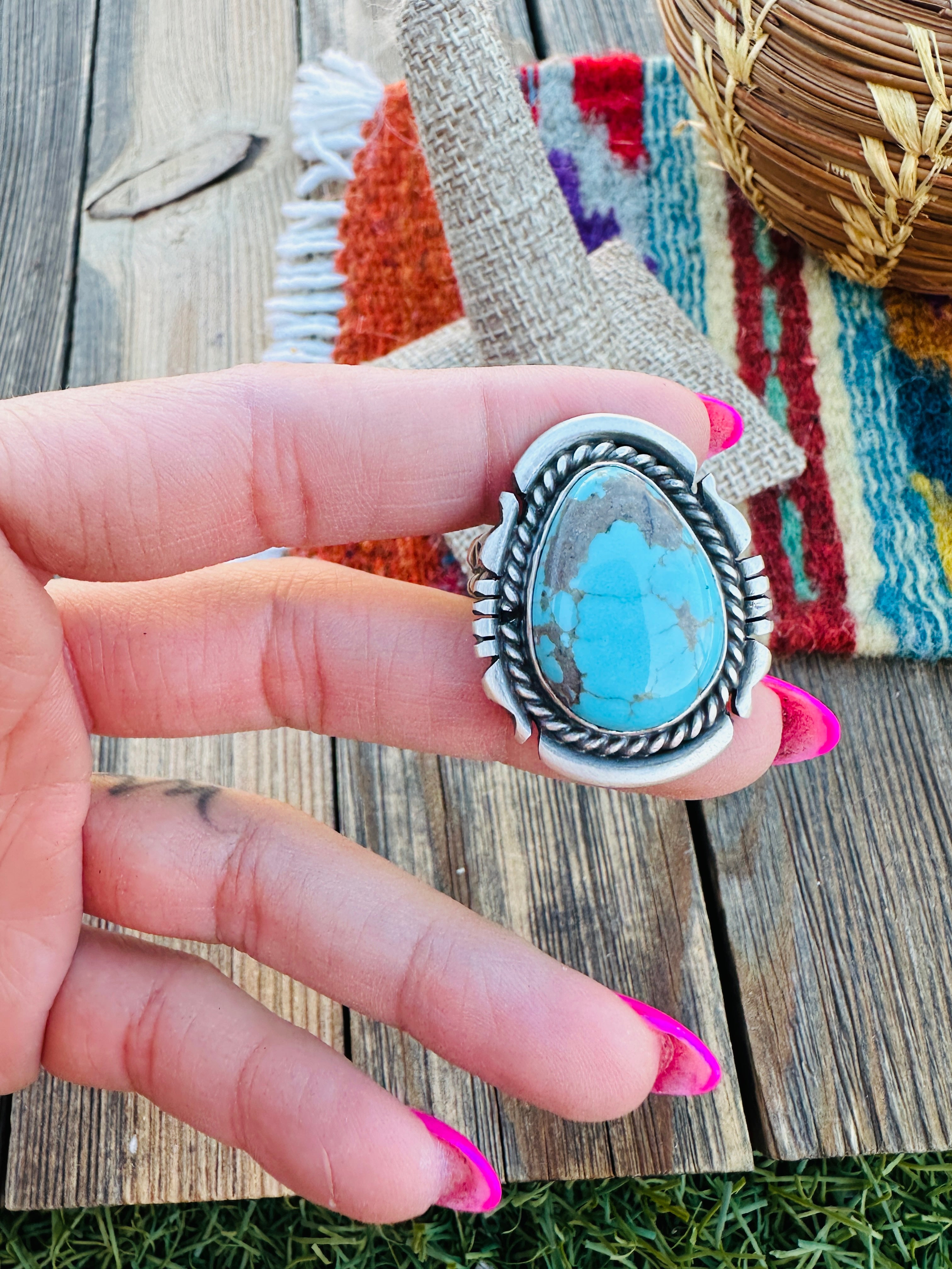 Handcrafted Turquoise & Sterling Silver Adjustable Ring