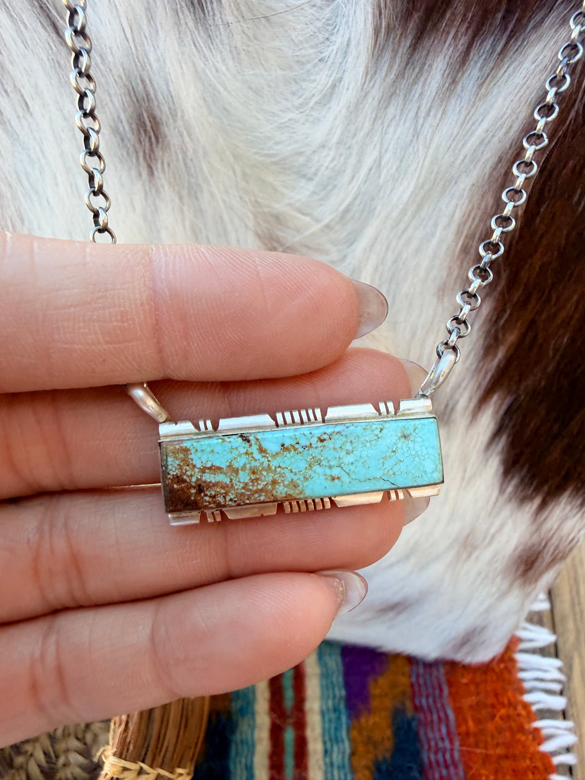 Handcrafted Turquoise & Sterling Silver Bar Necklace
