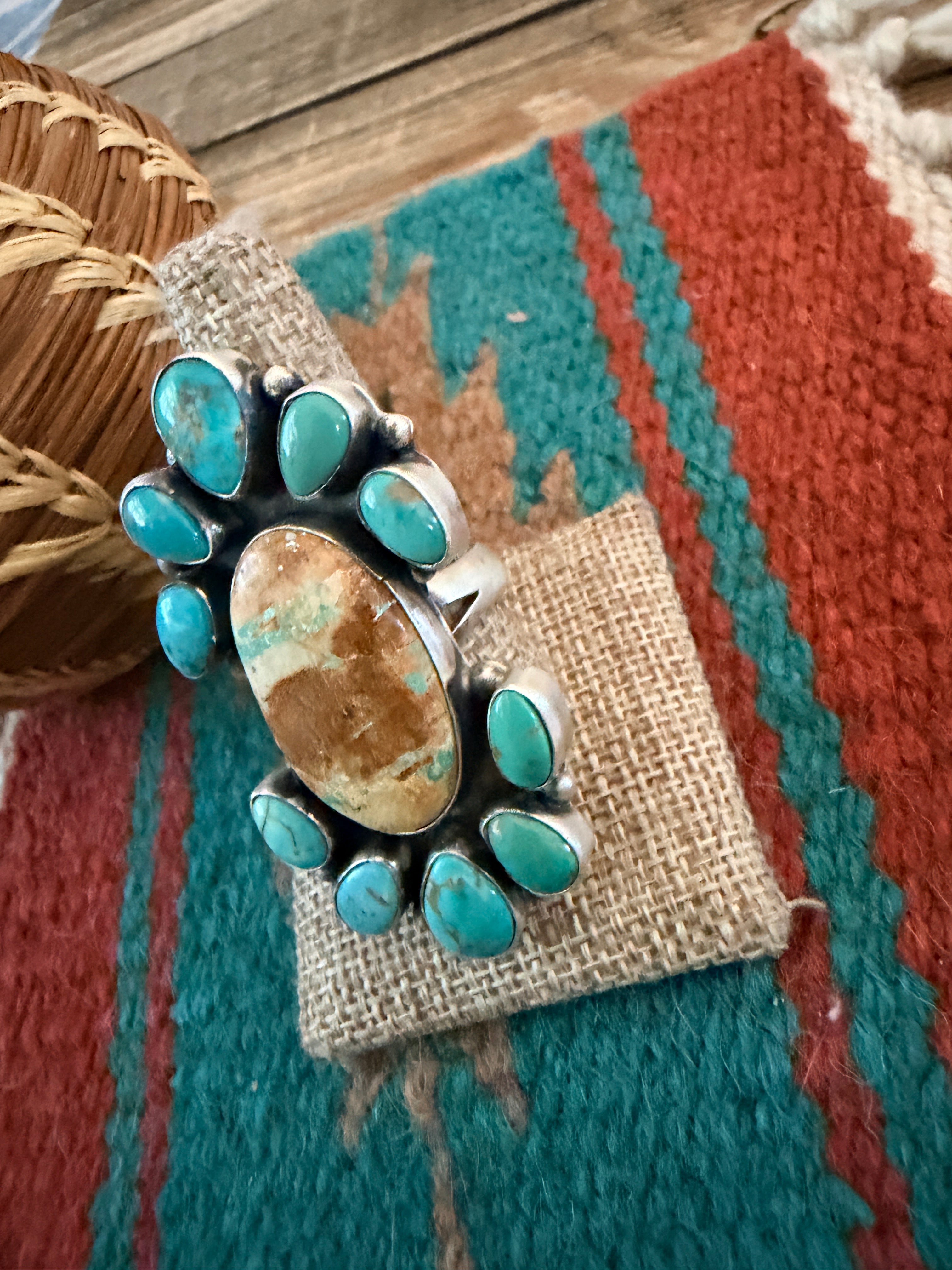 Handcrafted Multi Turquoise & Sterling Silver Ring Size 10.5 by Ella Peter