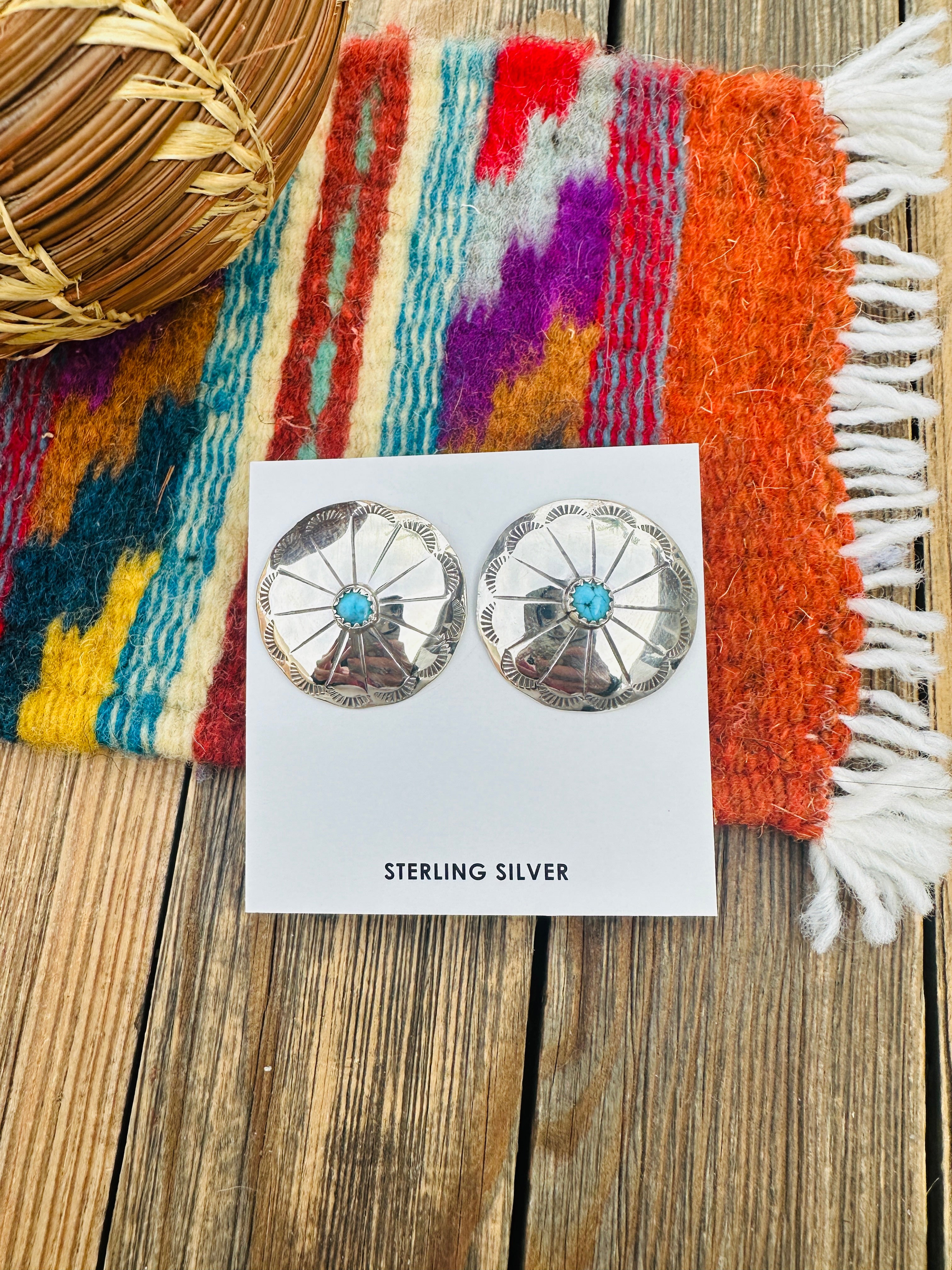 Handcrafted Turquoise & Sterling Silver Concho Stud Earrings
