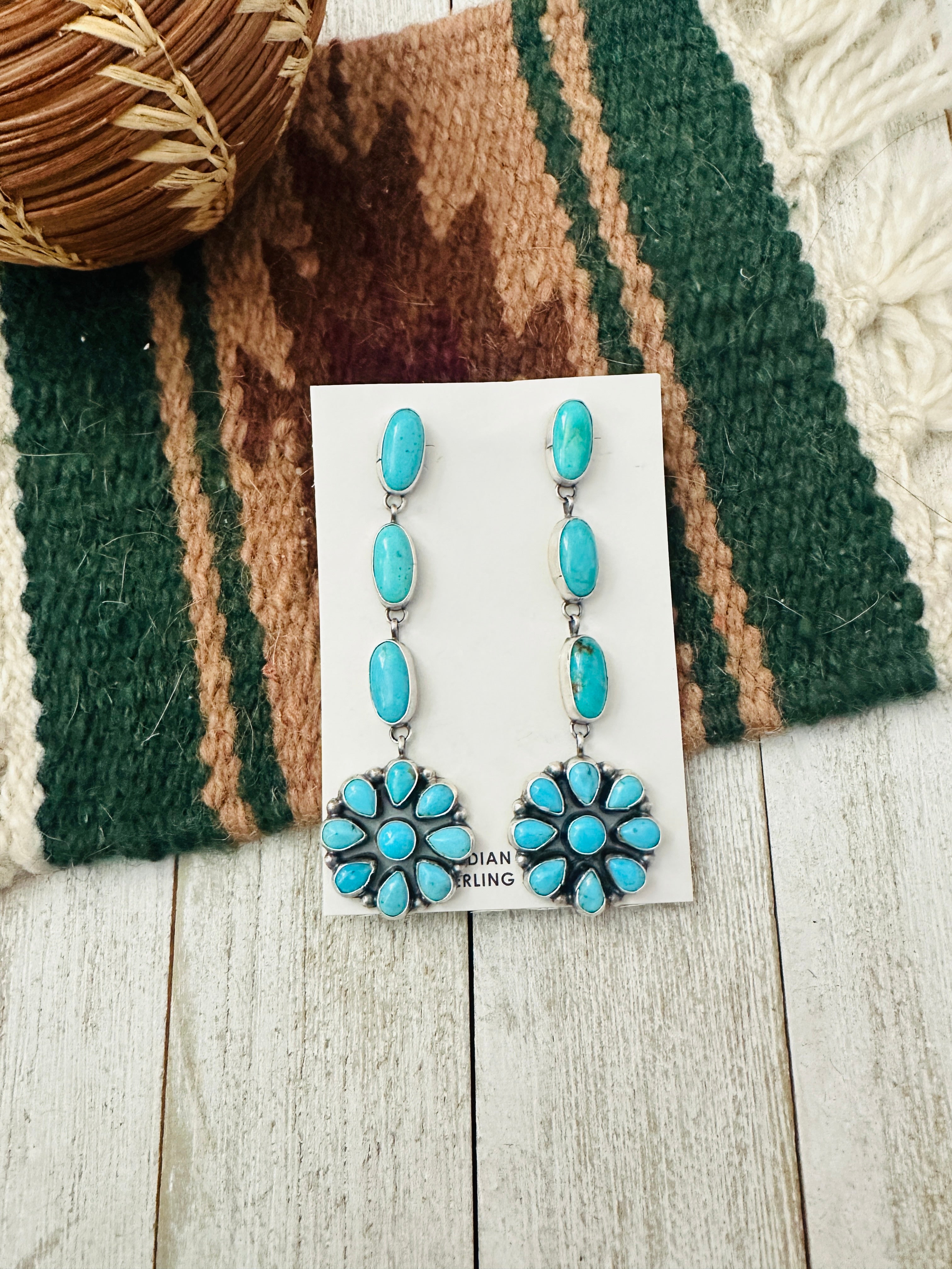 Handcrafted Sterling Silver & Sleeping Beauty Turquoise Cluster Dangle Earrings