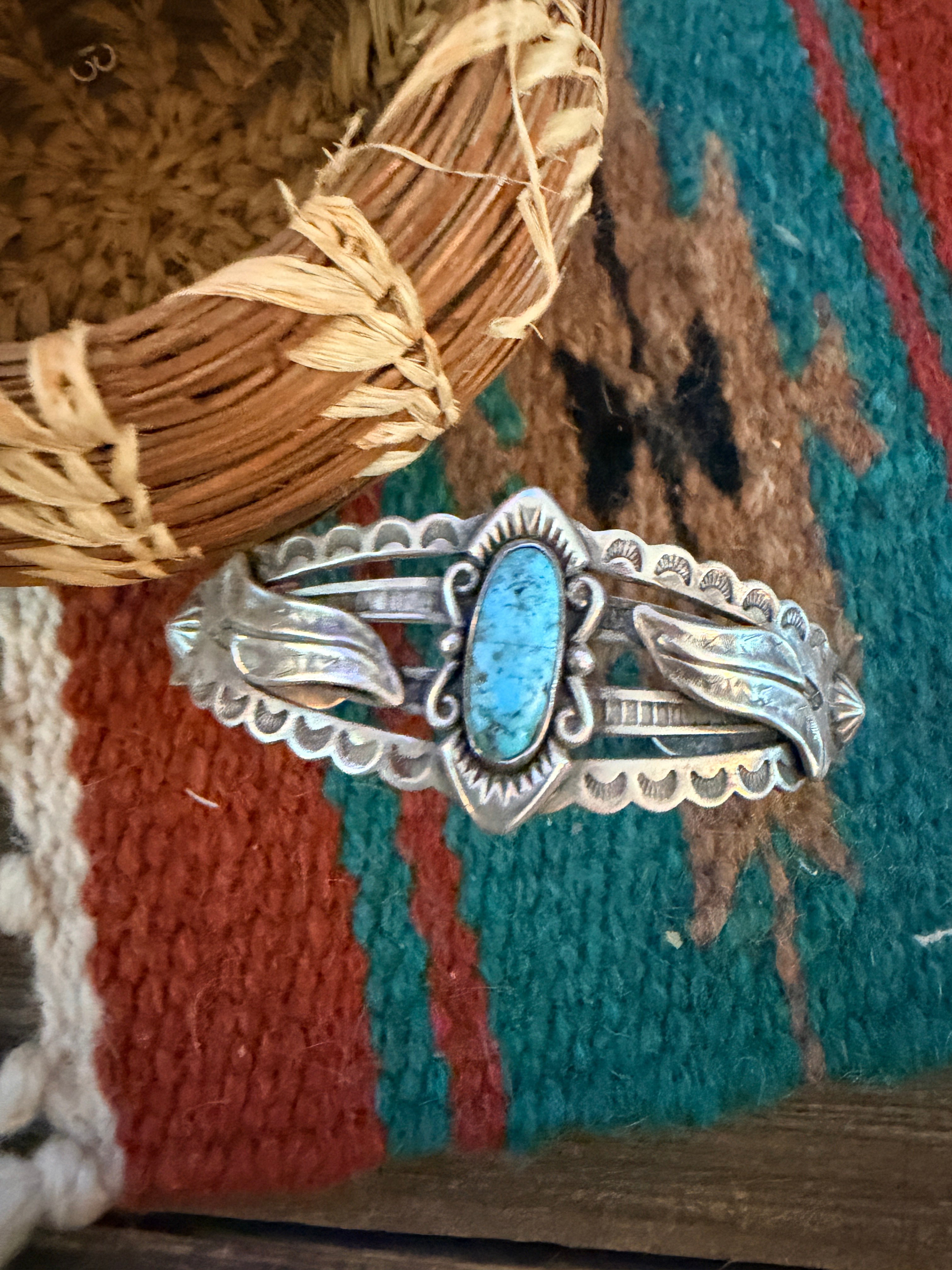 Handcrafted Old Pawn Sterling Silver & Turquoise Cuff Bracelet