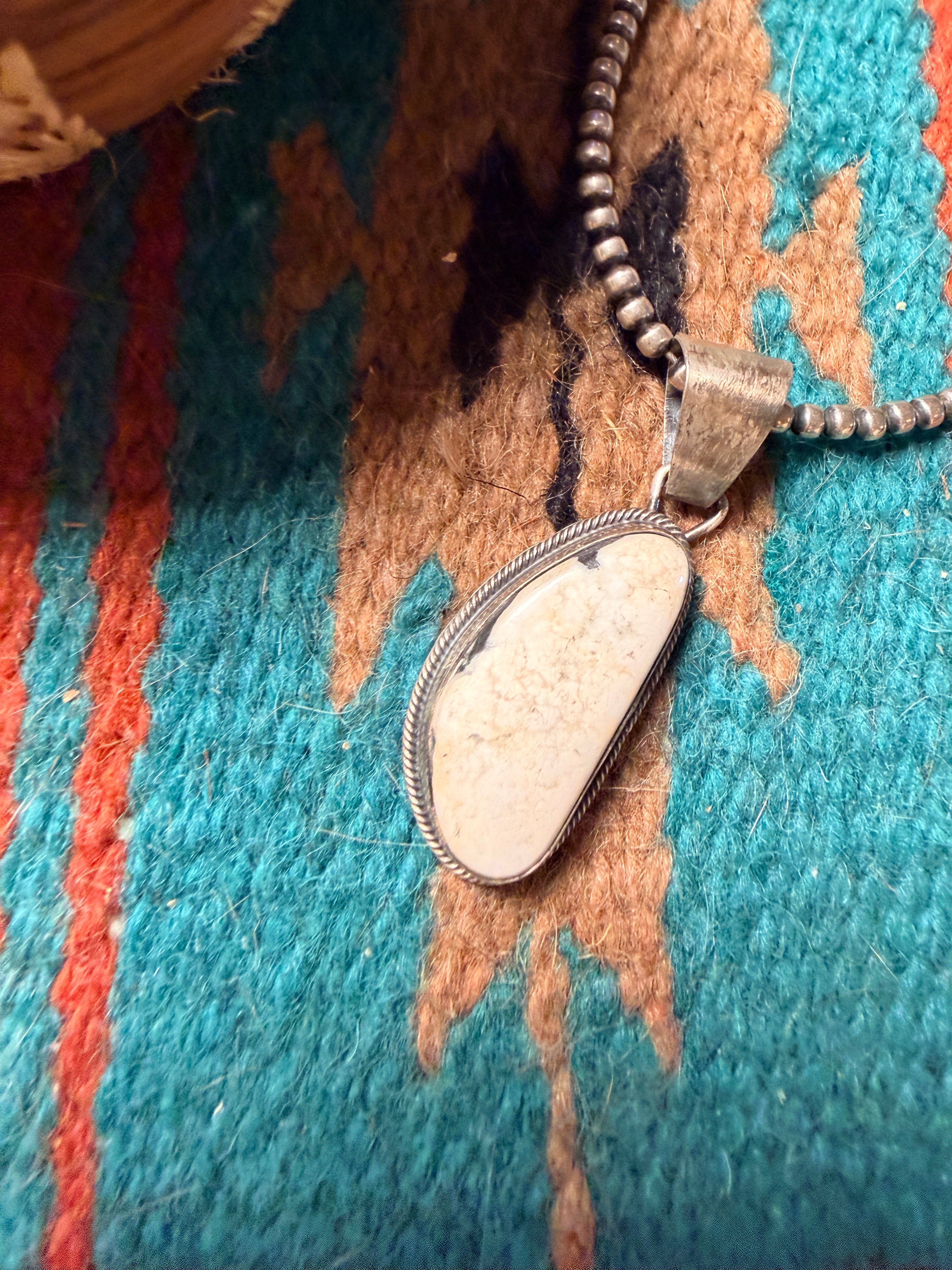 Handcrafted Sterling Silver & White Buffalo Pendant by Sheila Becenti