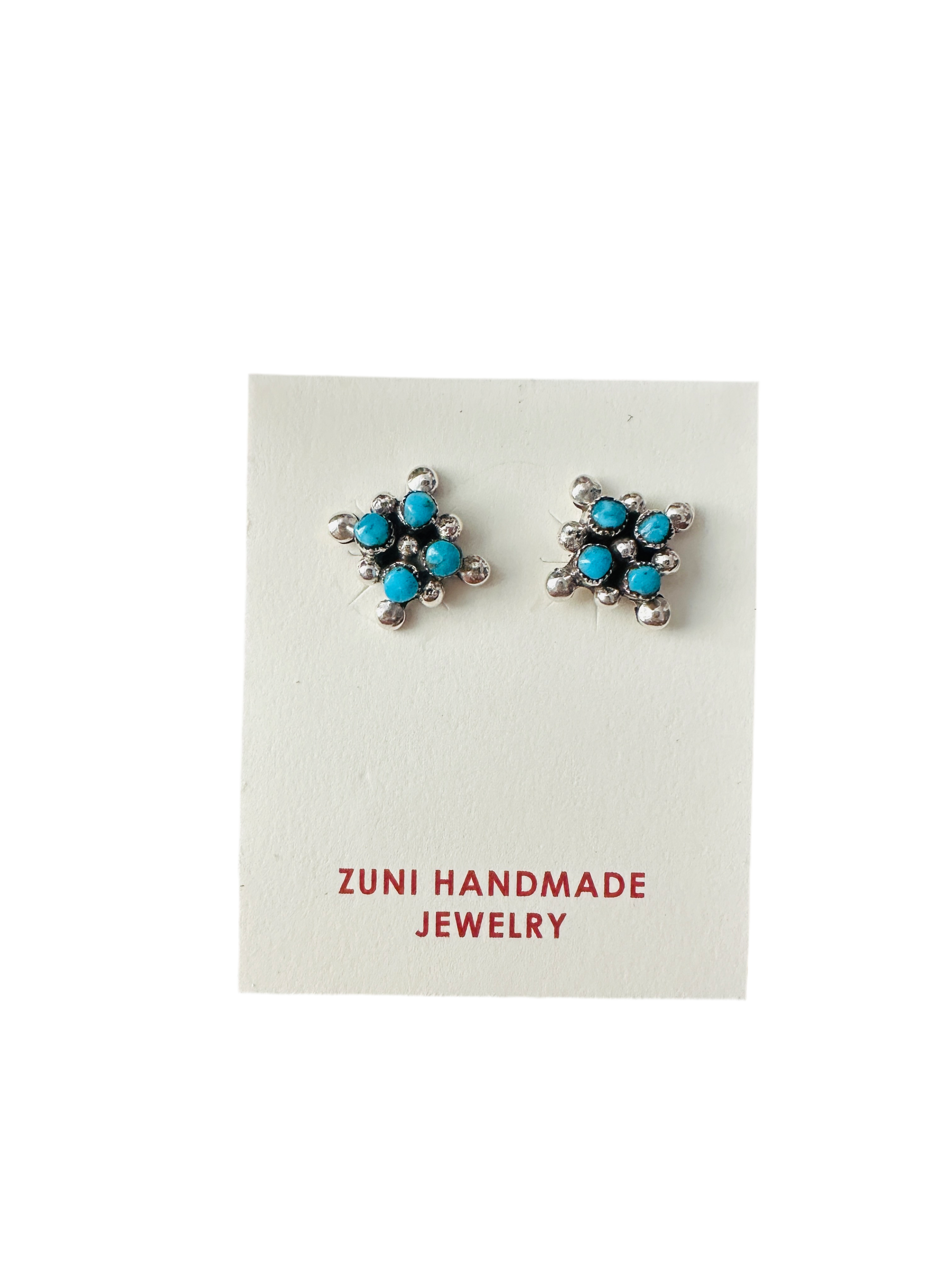 Zuni Sterling Silver & Turquoise Petit Point Stud Earrings