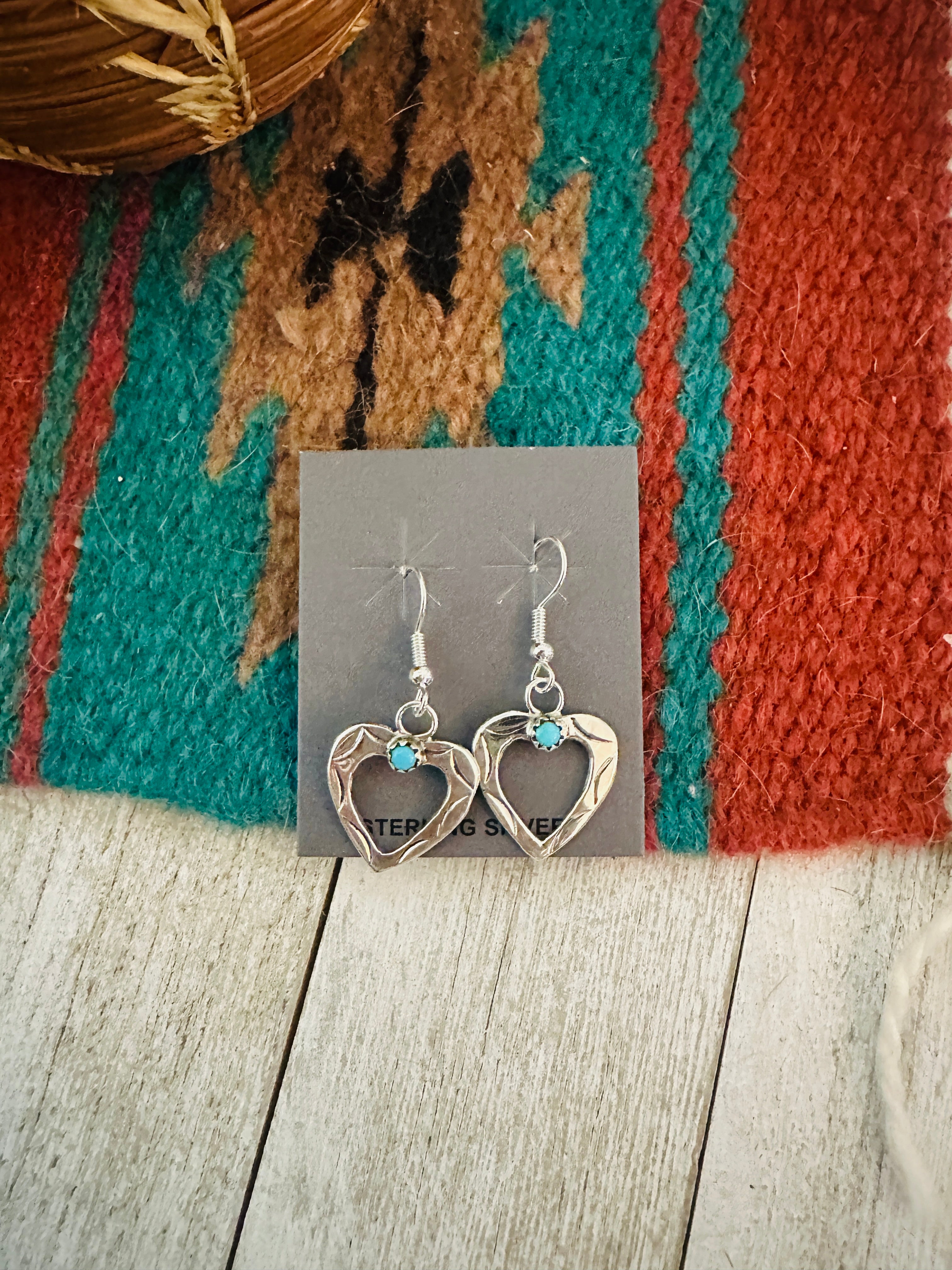 Turquoise & Sterling Silver Heart Dangle Earrings