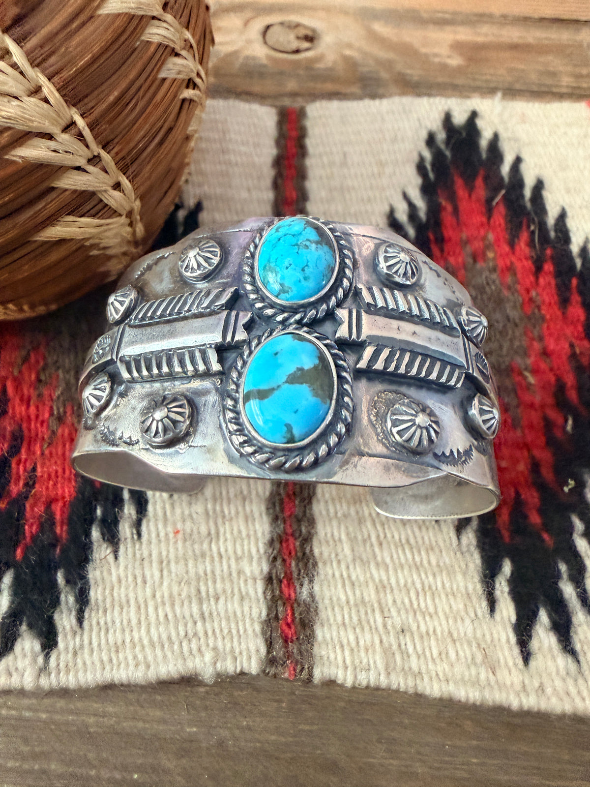 Handcrafted Turquoise & Sterling Silver Arrow Cuff Bracelet by Larry Kaye