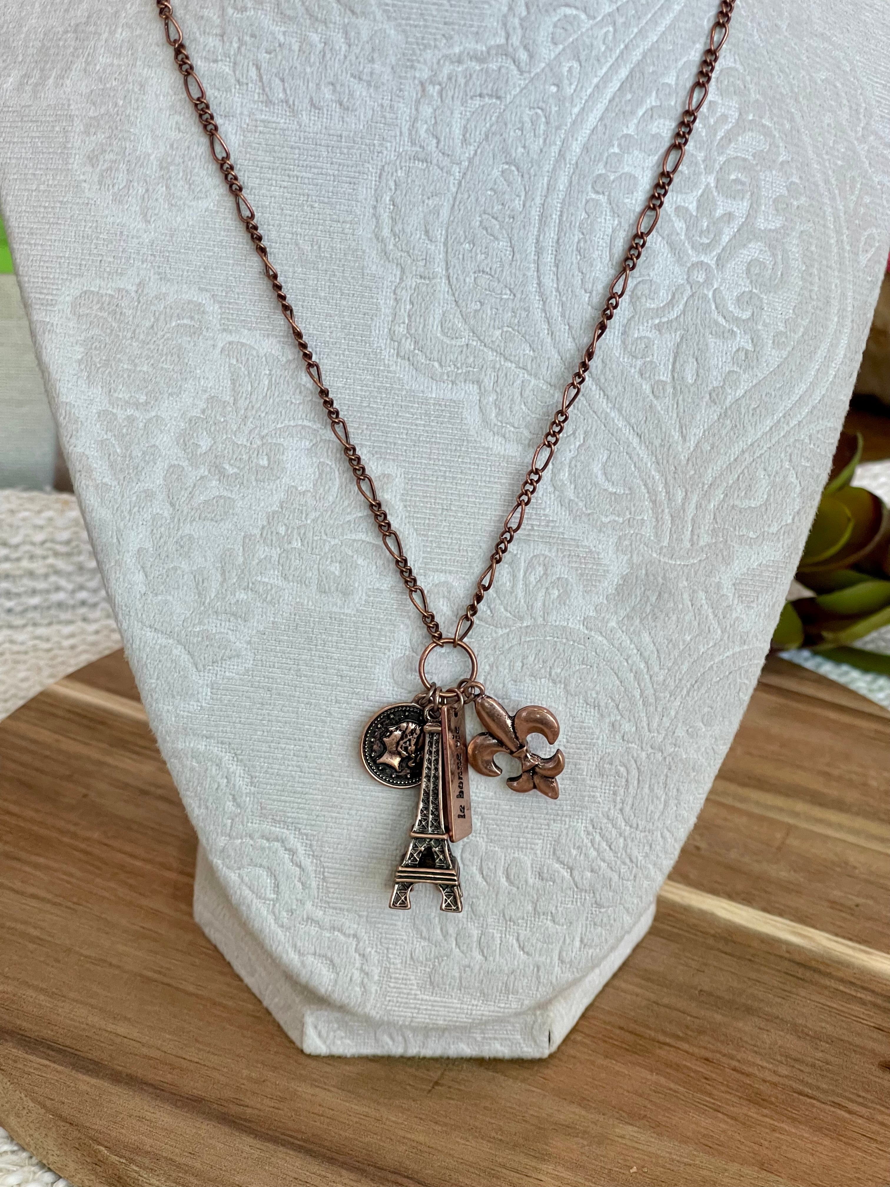 Vintage Handmade Copper Eiffel Tower Necklace