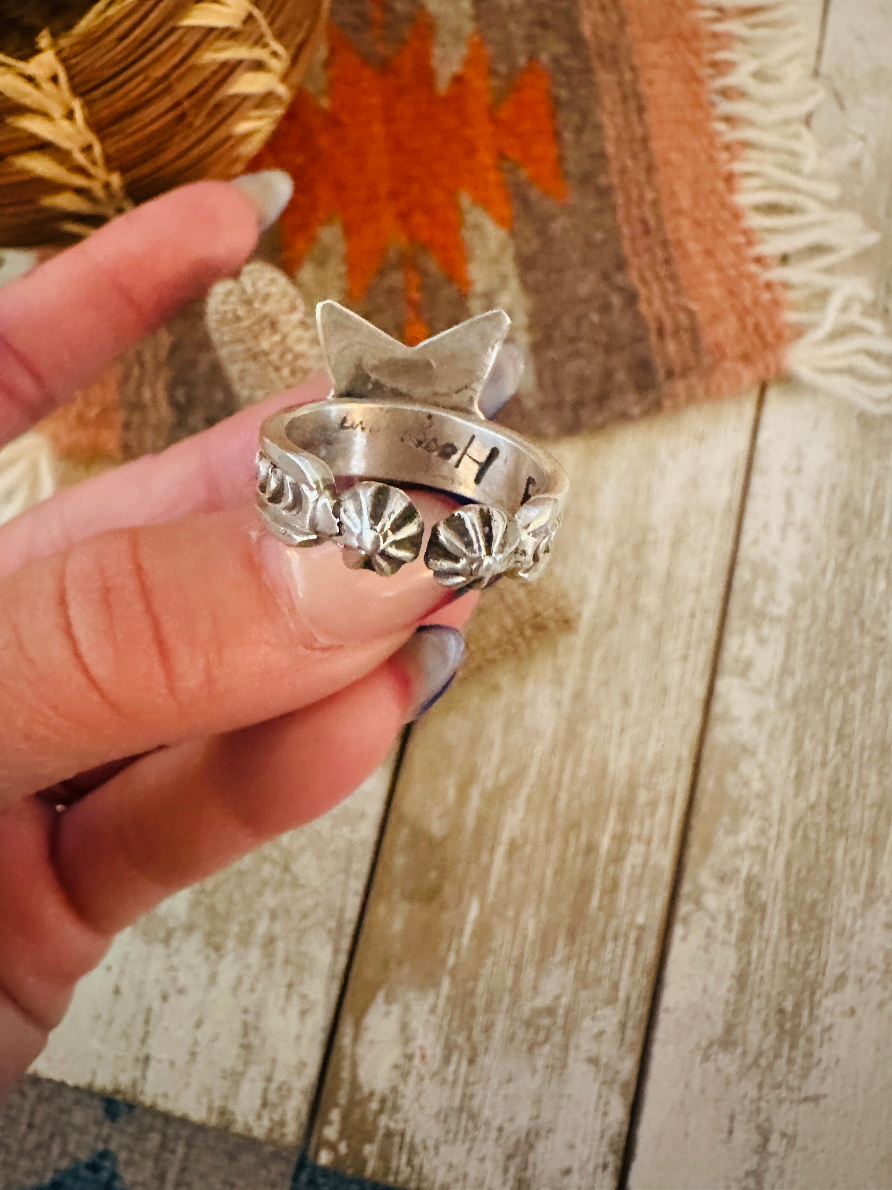 Handcrafted Sterling Silver & Turquoise Adjustable Star Ring