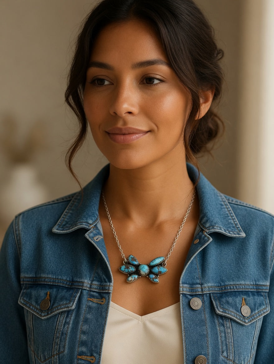 Beautiful Handmade Sterling Silver & Golden Hills Turquoise Necklace