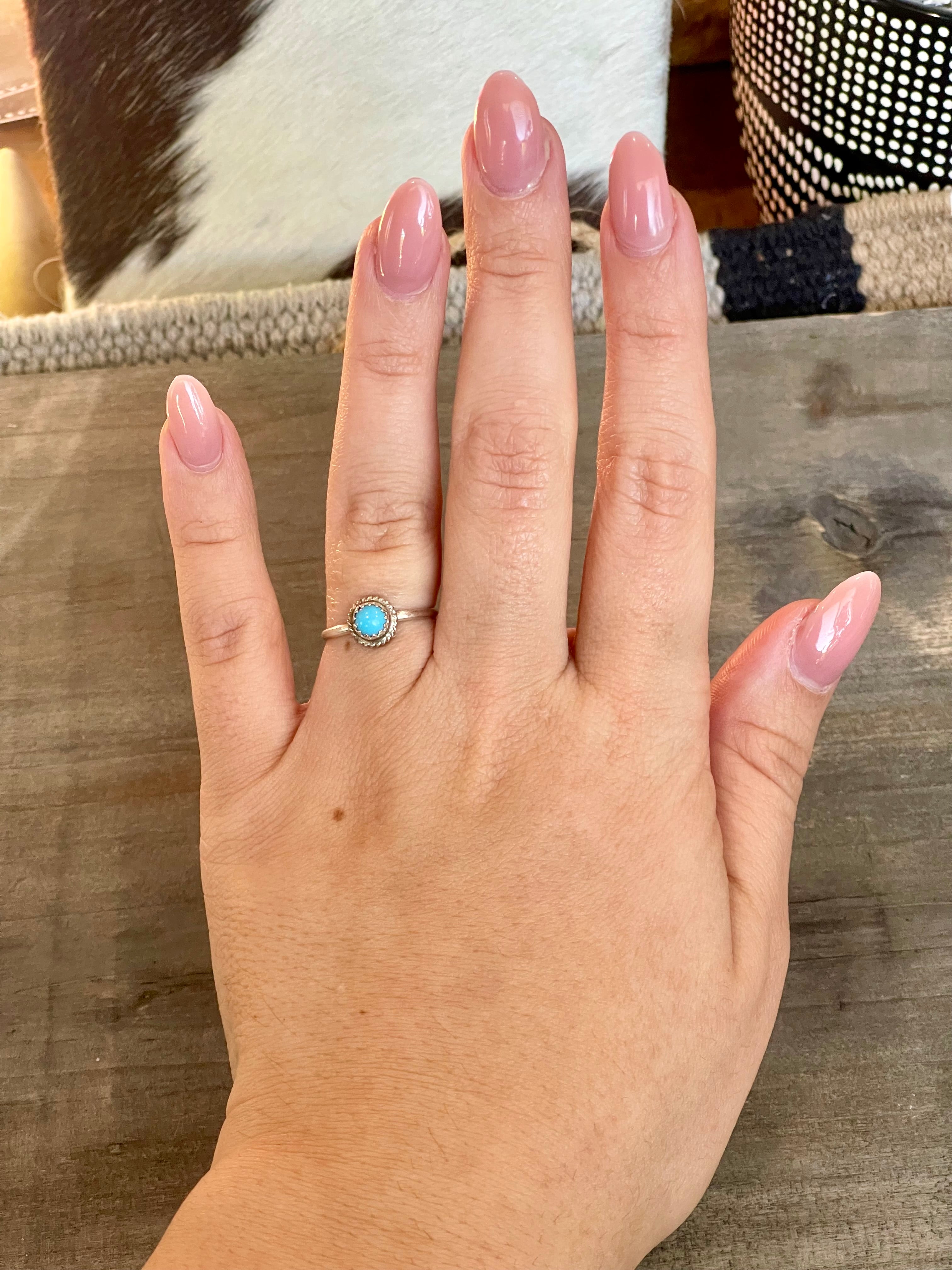 Handmade Turquoise & Sterling Silver Dot Ring Sz 5.5