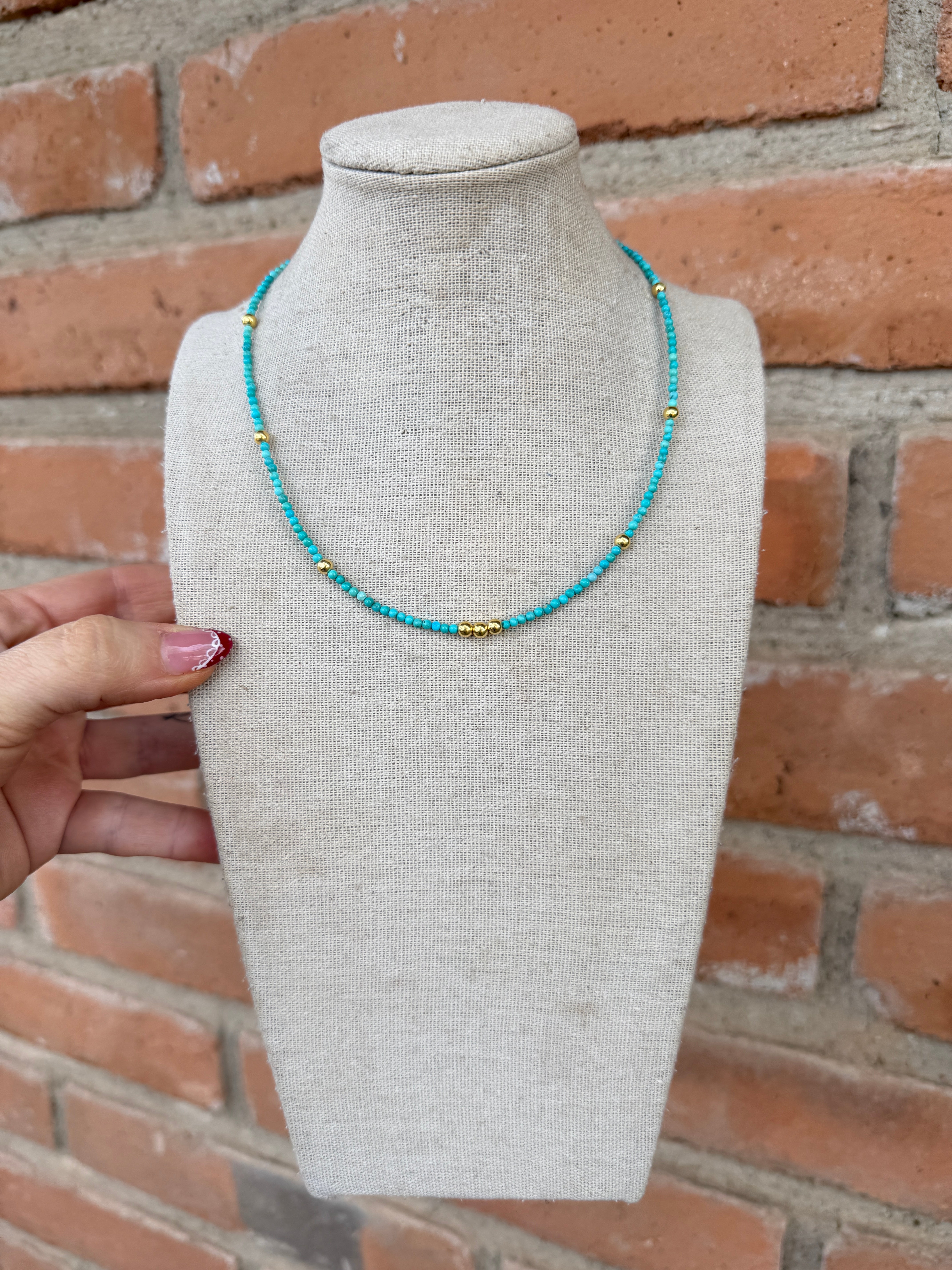 “The Golden Collection” VENICE NECKLACE Handmade Turquoise Beaded 14k Gold Plated Beaded Necklace