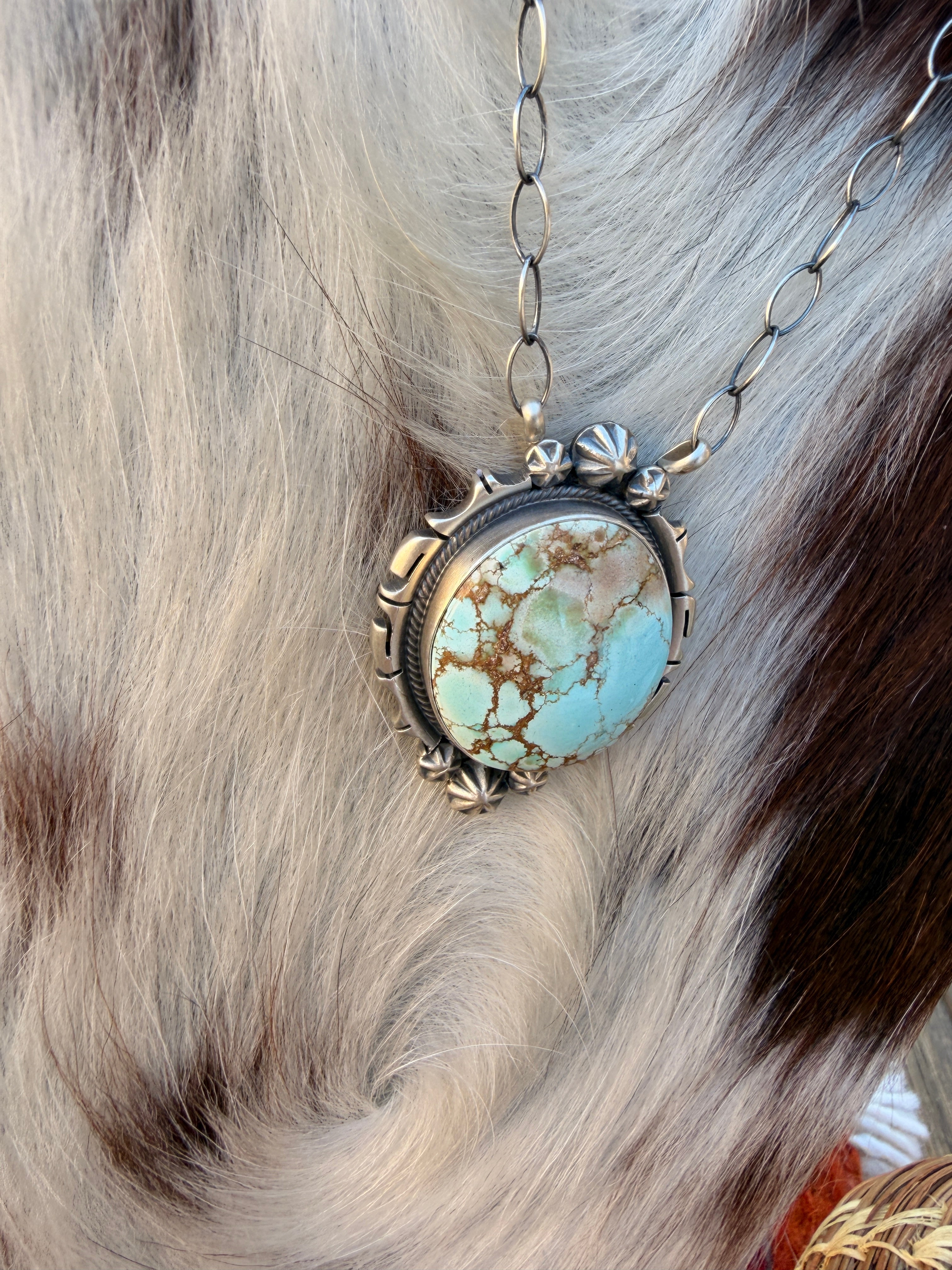 Handcrafted Golden Hills Turquoise & Sterling Silver Necklace by Daniel Benally