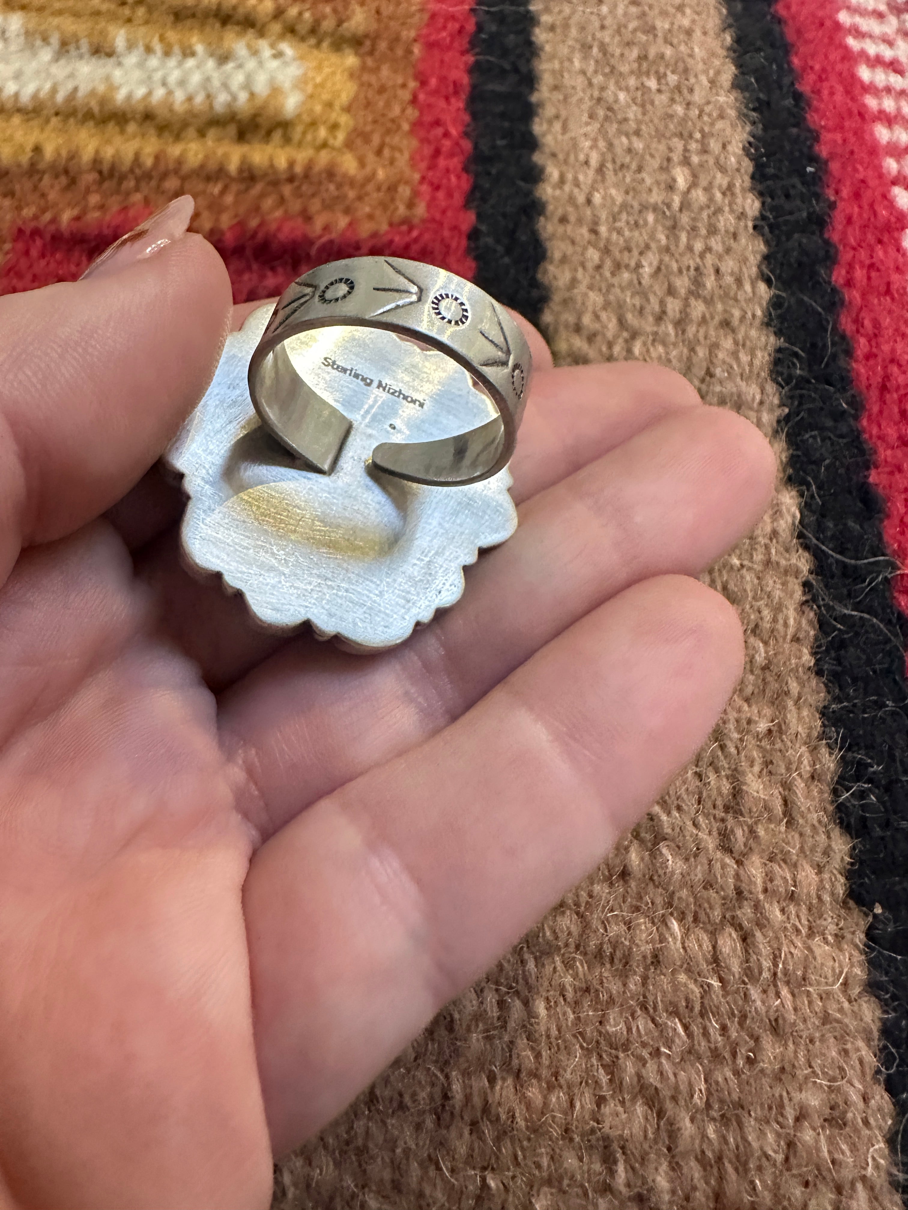 Beautiful Handmade Golden Hills Turquoise And Sterling Silver Adjustable Statement Ring