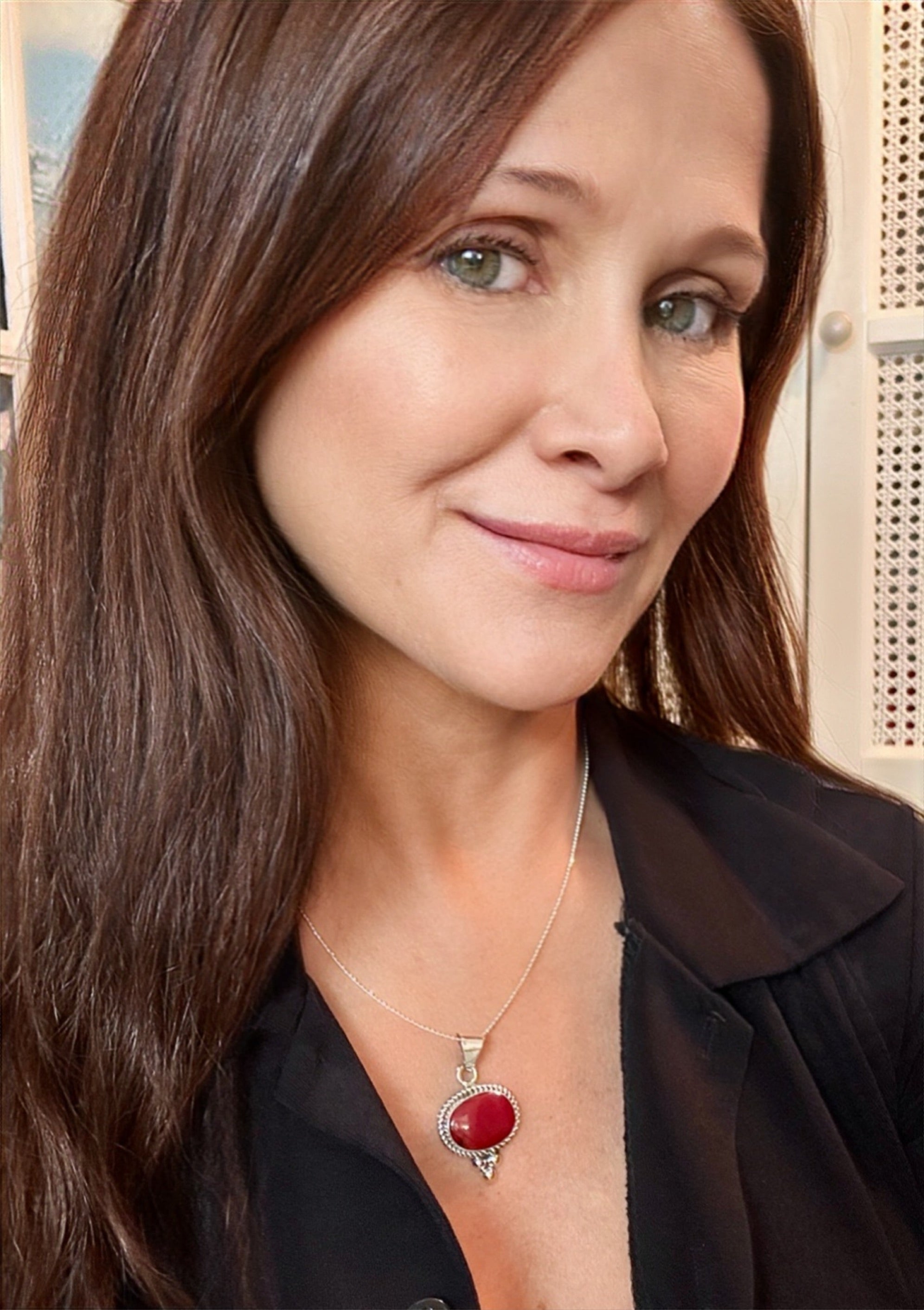 Red Jasper Oval in Rope Frame w/ Beads Necklace