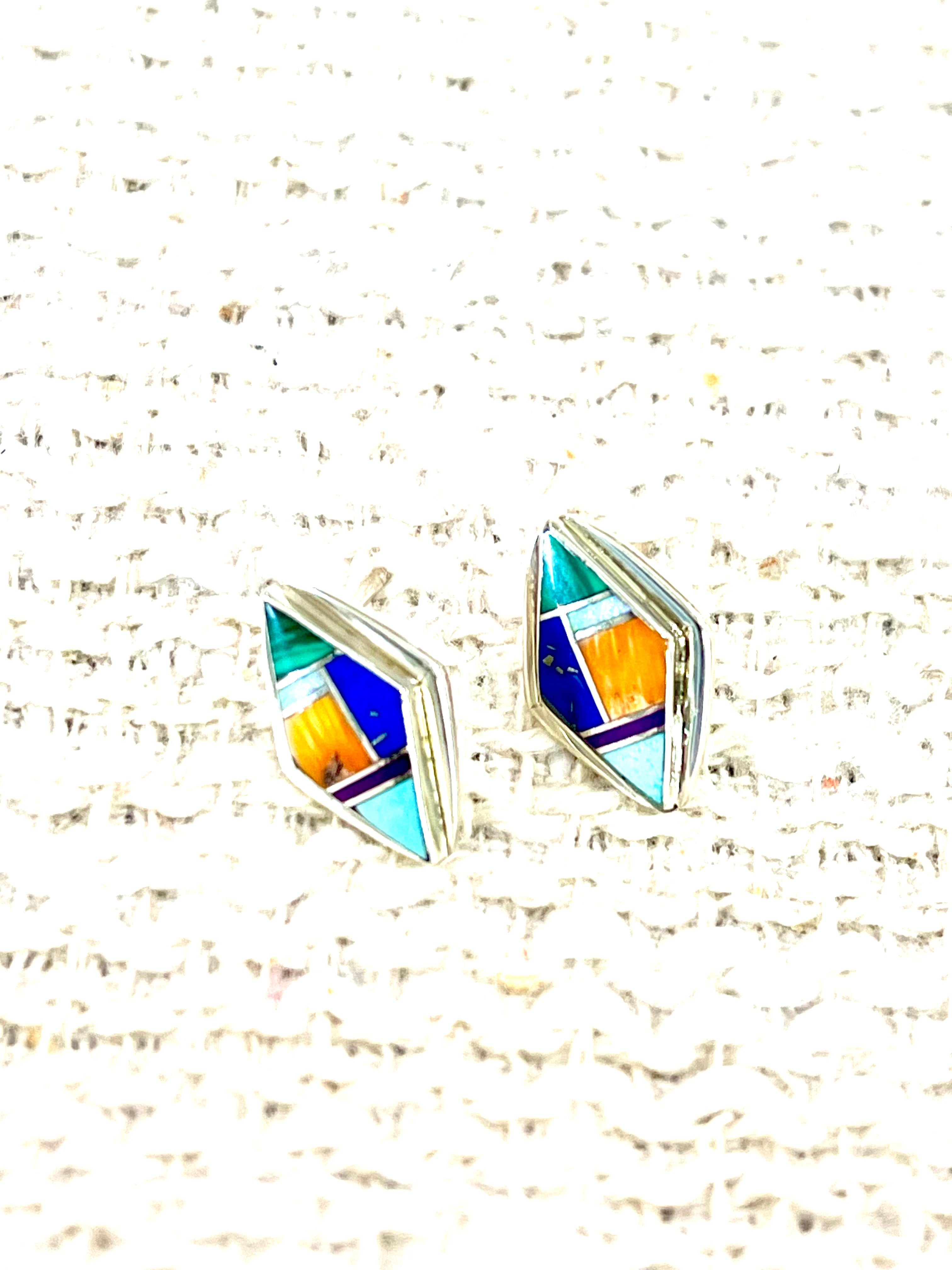 Stunning Handmade Sterling Silver & Multi Stone Inlay Post Earrings