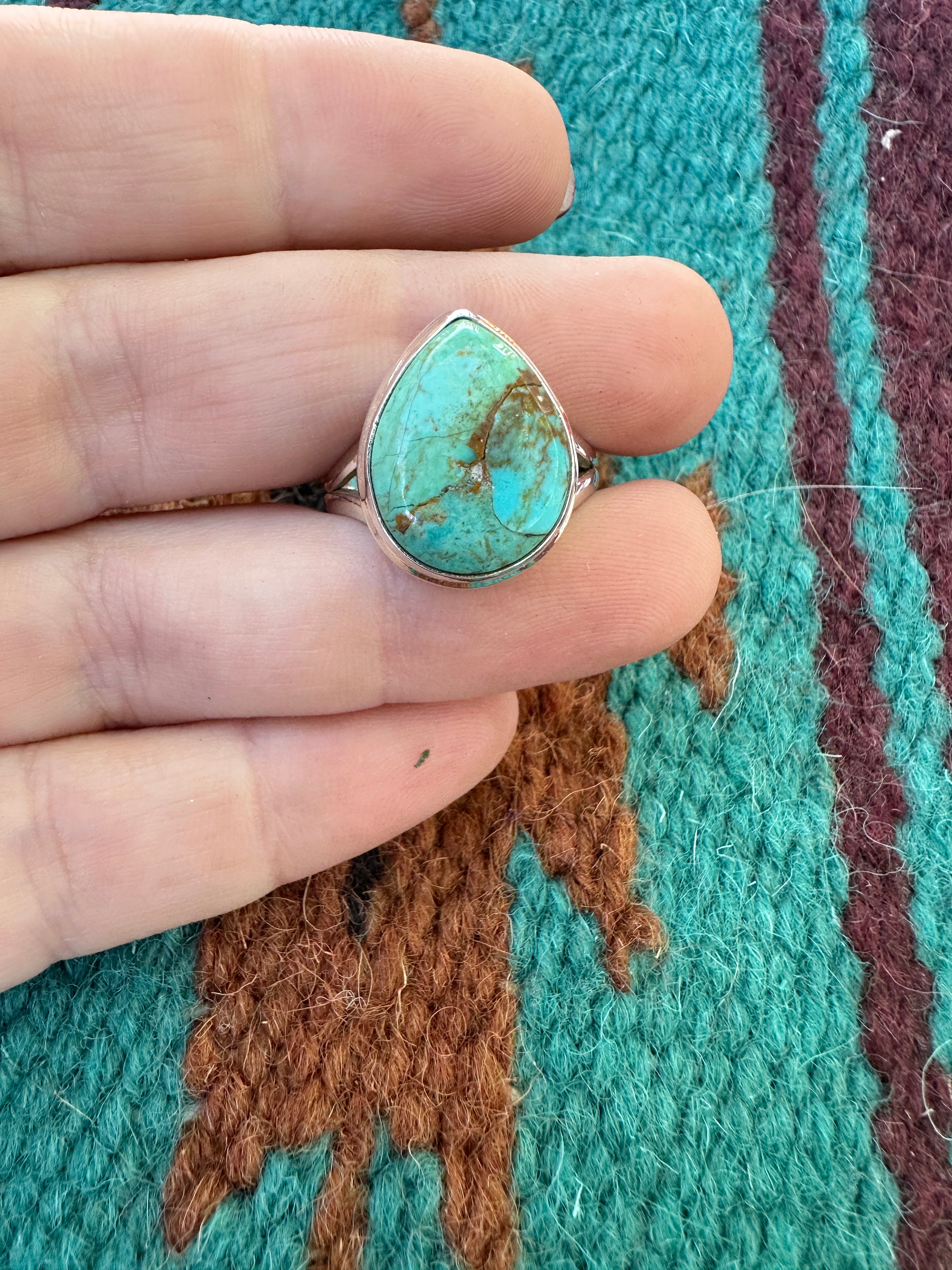 Handmade SINGLE TEAR DROP STONE Handmade Natural Turquoise Sterling Silver Adjustable Ring