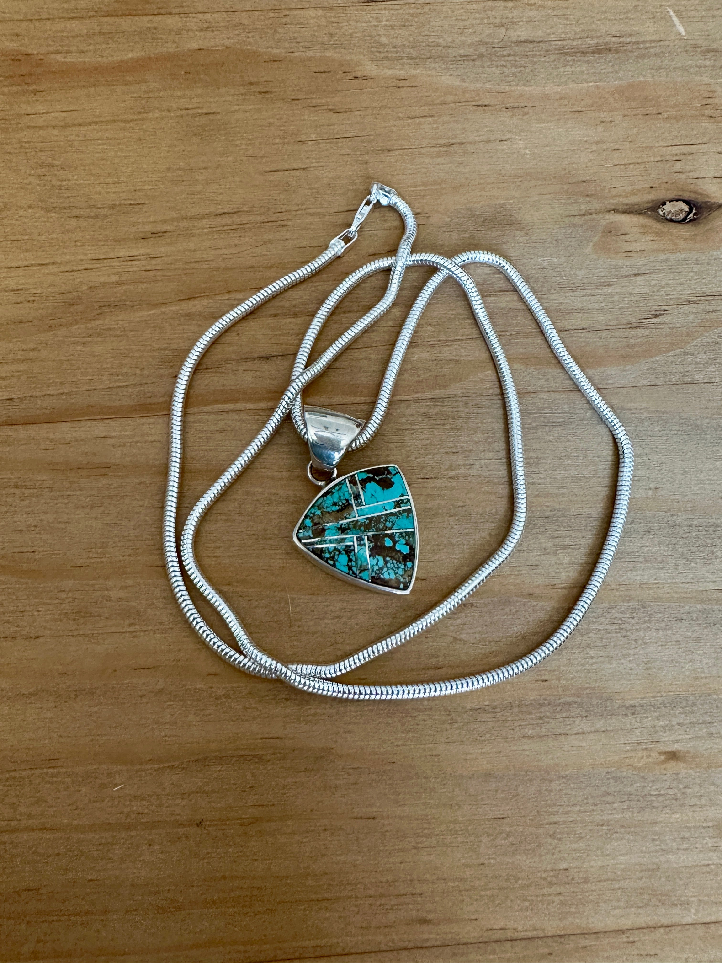 Handcrafted Turquoise Number 8 Triangle Pendant Necklace