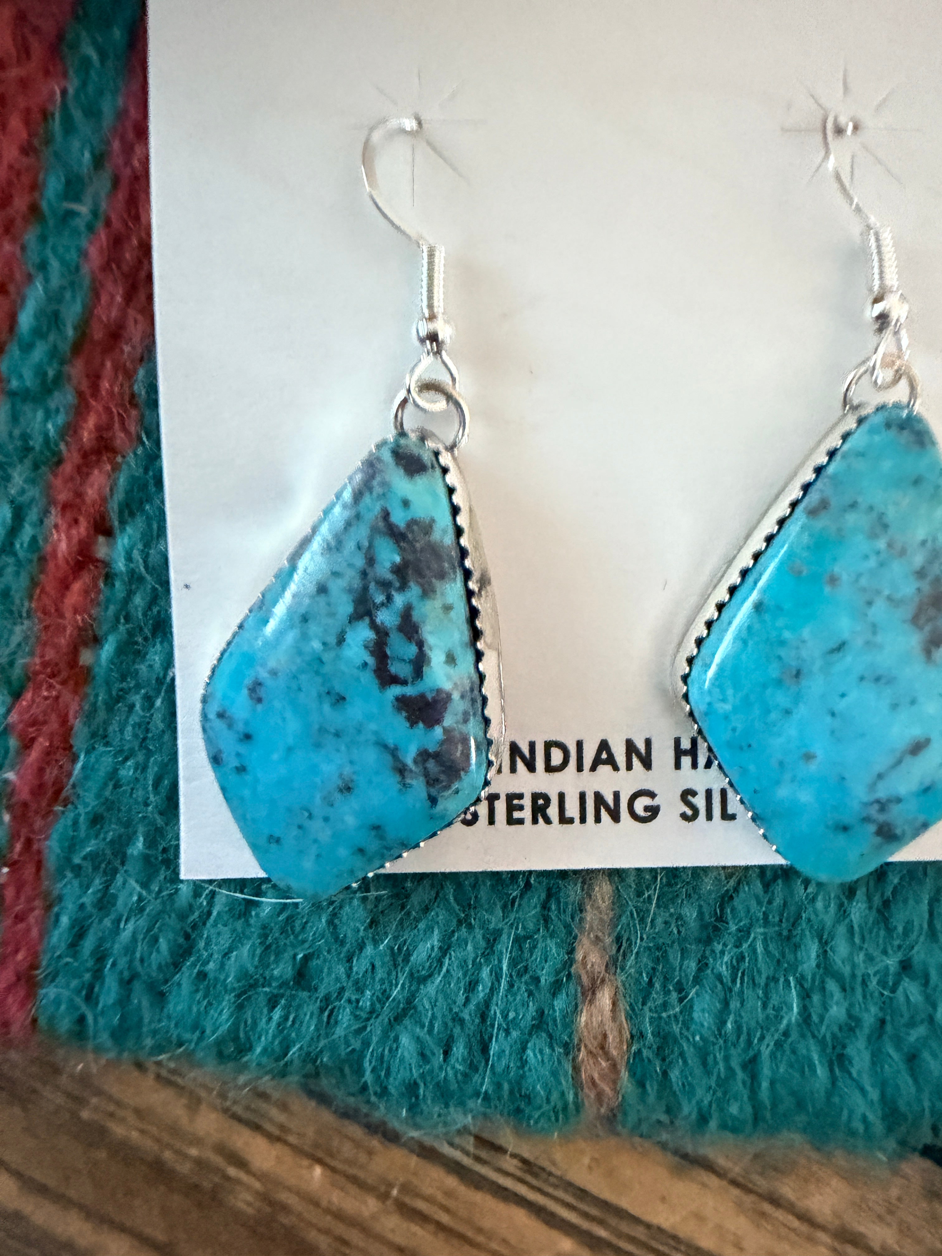 Handcrafted Kingman Turquoise & Sterling Silver Dangle Earrings