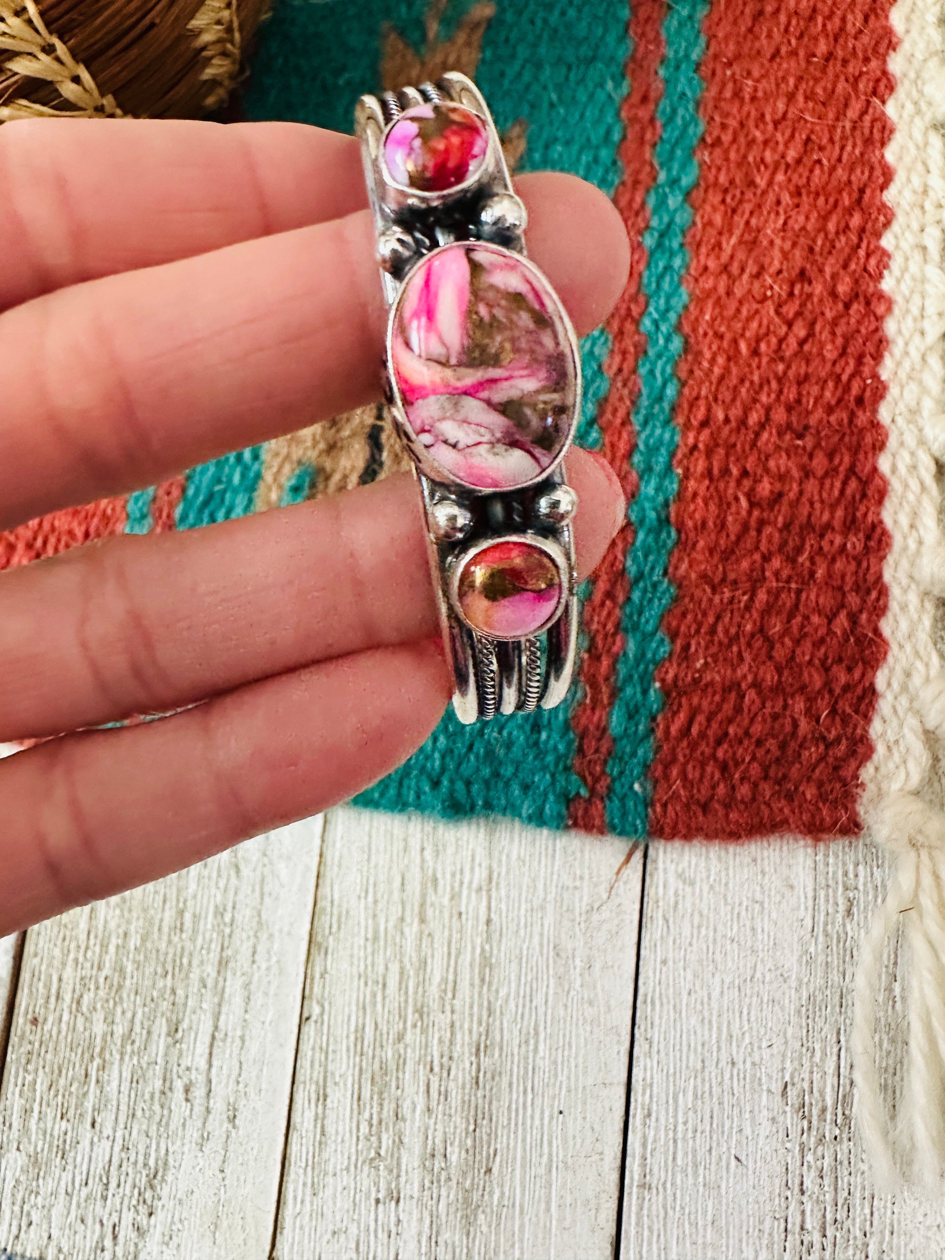 Handcrafted Sterling Silver & Pink Mojave Cuff Bracelet