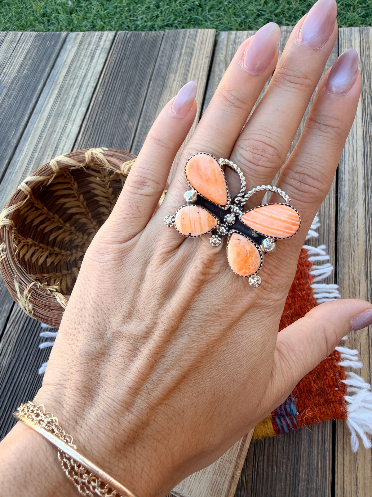 Handcrafted Turquoise and Spiny Oyster Beaded Stretch Bracelet