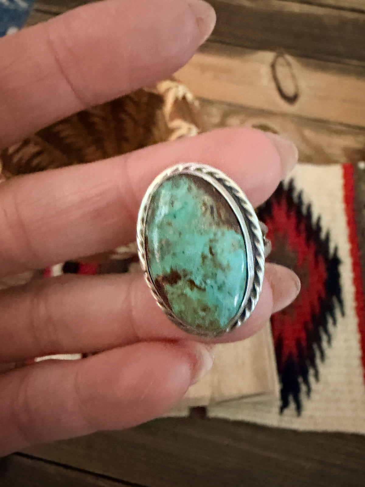 Handcrafted Turquoise & Sterling Silver Ring Size 9.75