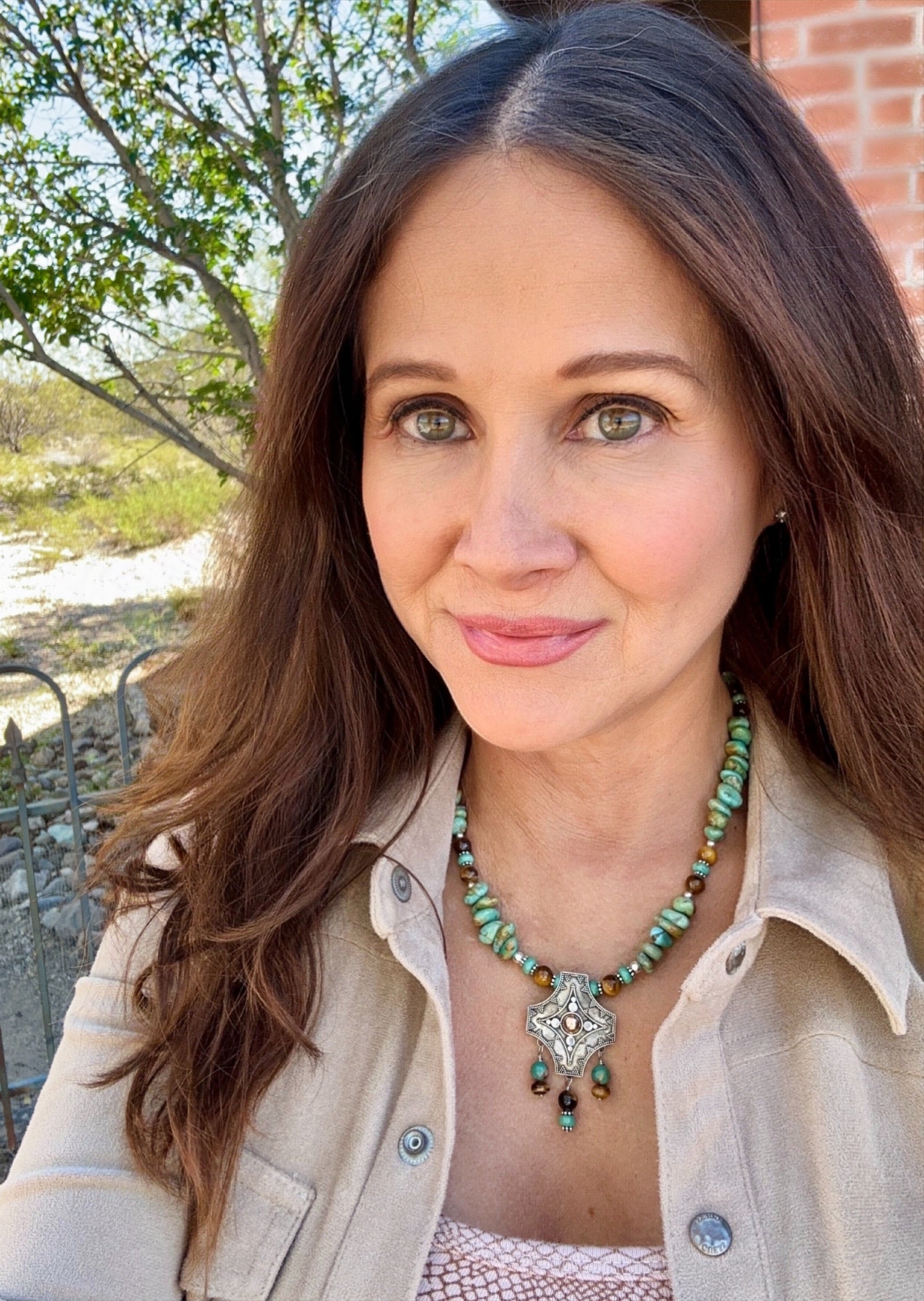 Sterling Silver Concho Cross Turquoise Necklace