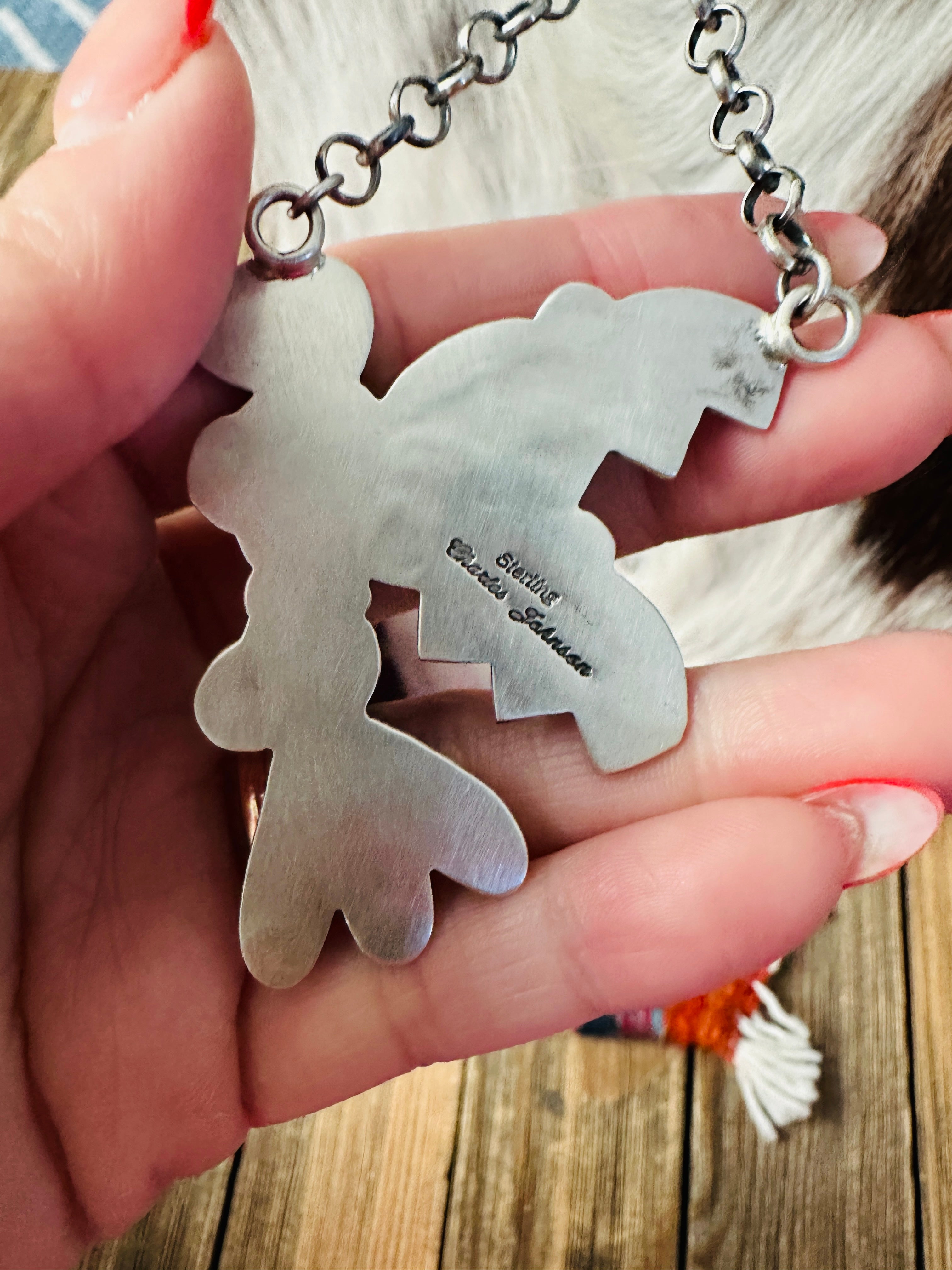 Handcrafted Sonoran Mountain Turquoise & Sterling Silver Hummingbird Necklace by Charles Johnson