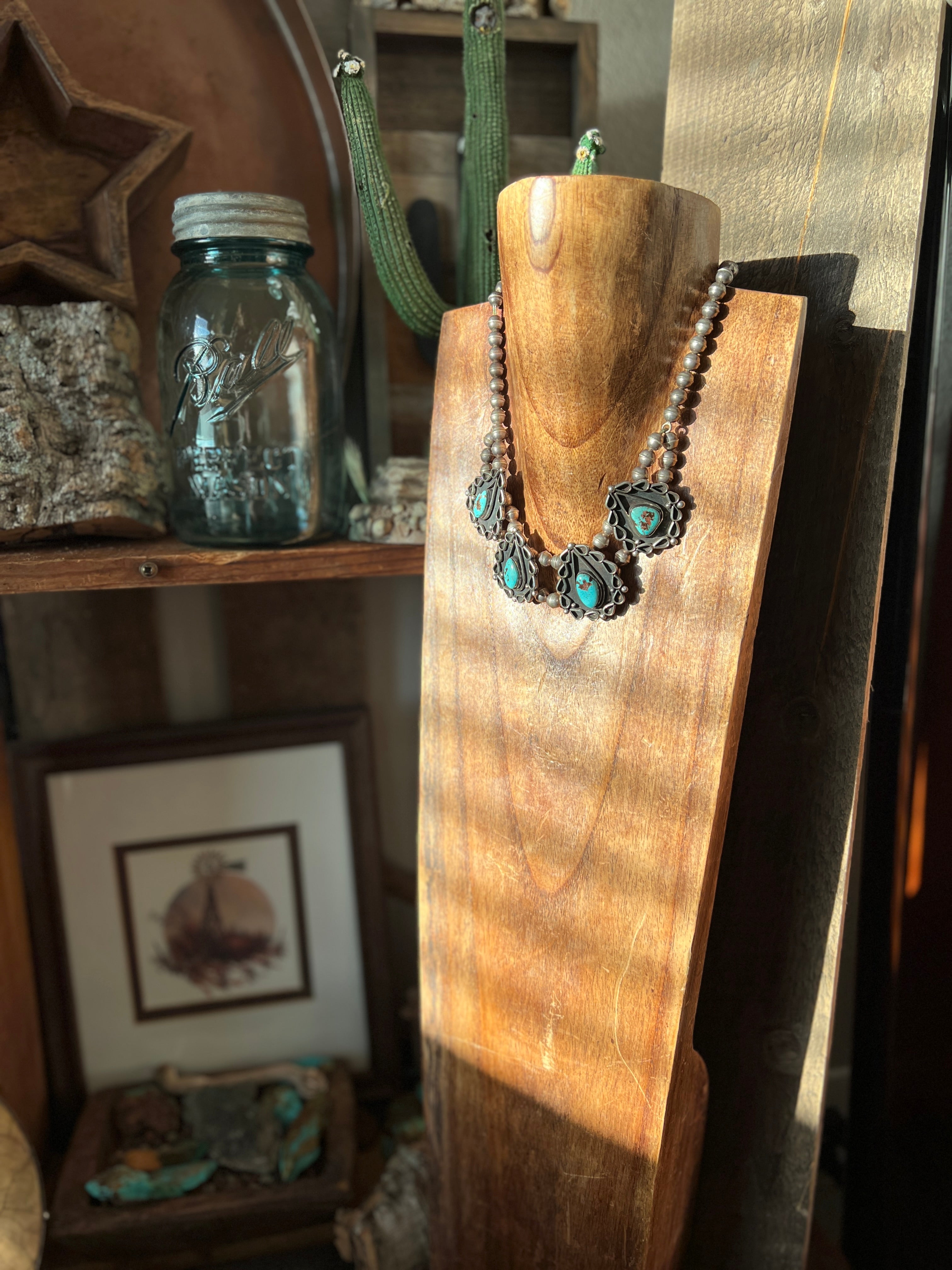 Vintage Sterling Silver and Turquoise Station Necklace