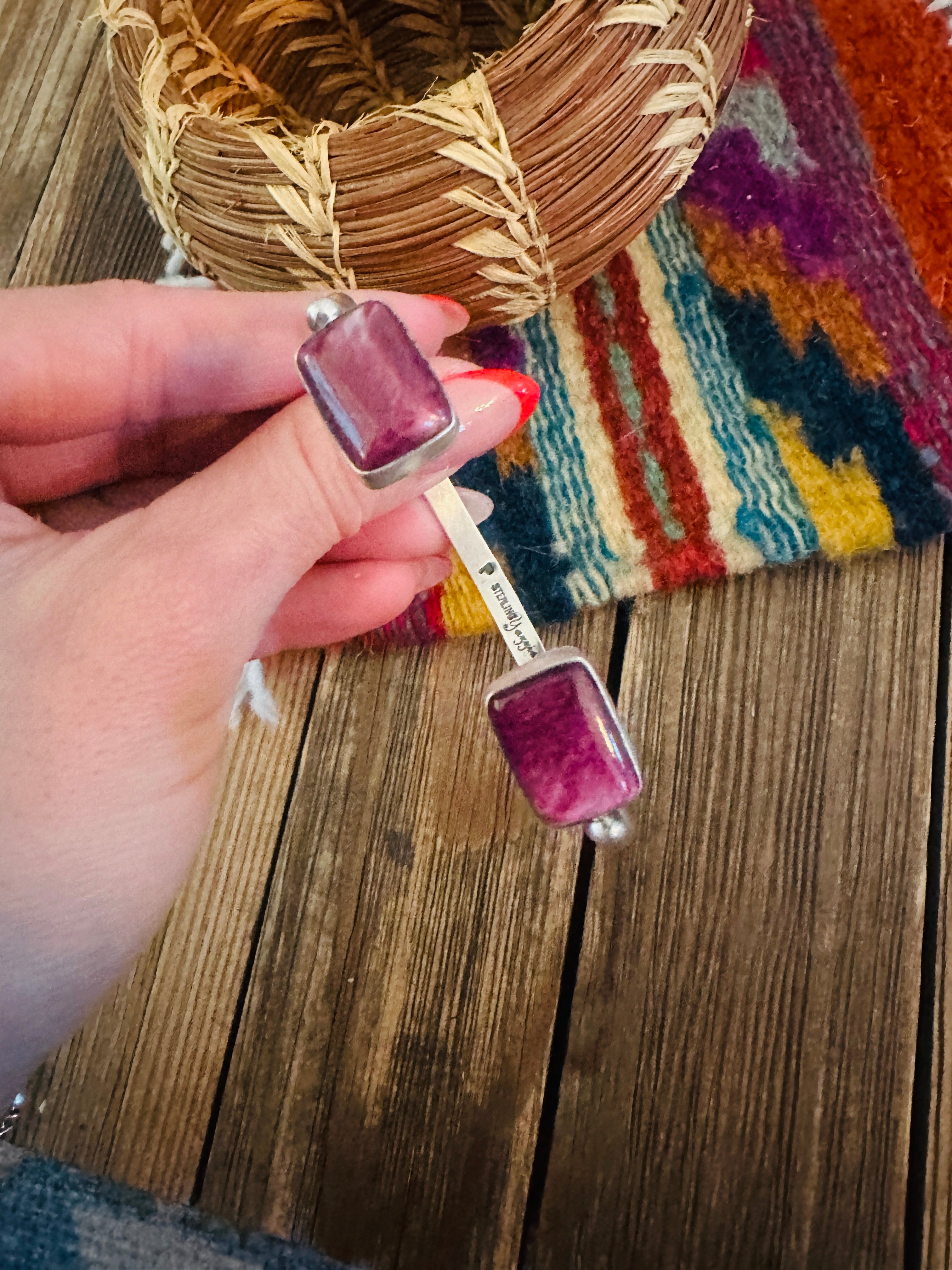 Handcrafted Purple Spiny Oyster & Sterling Silver Floating Cuff Bracelet