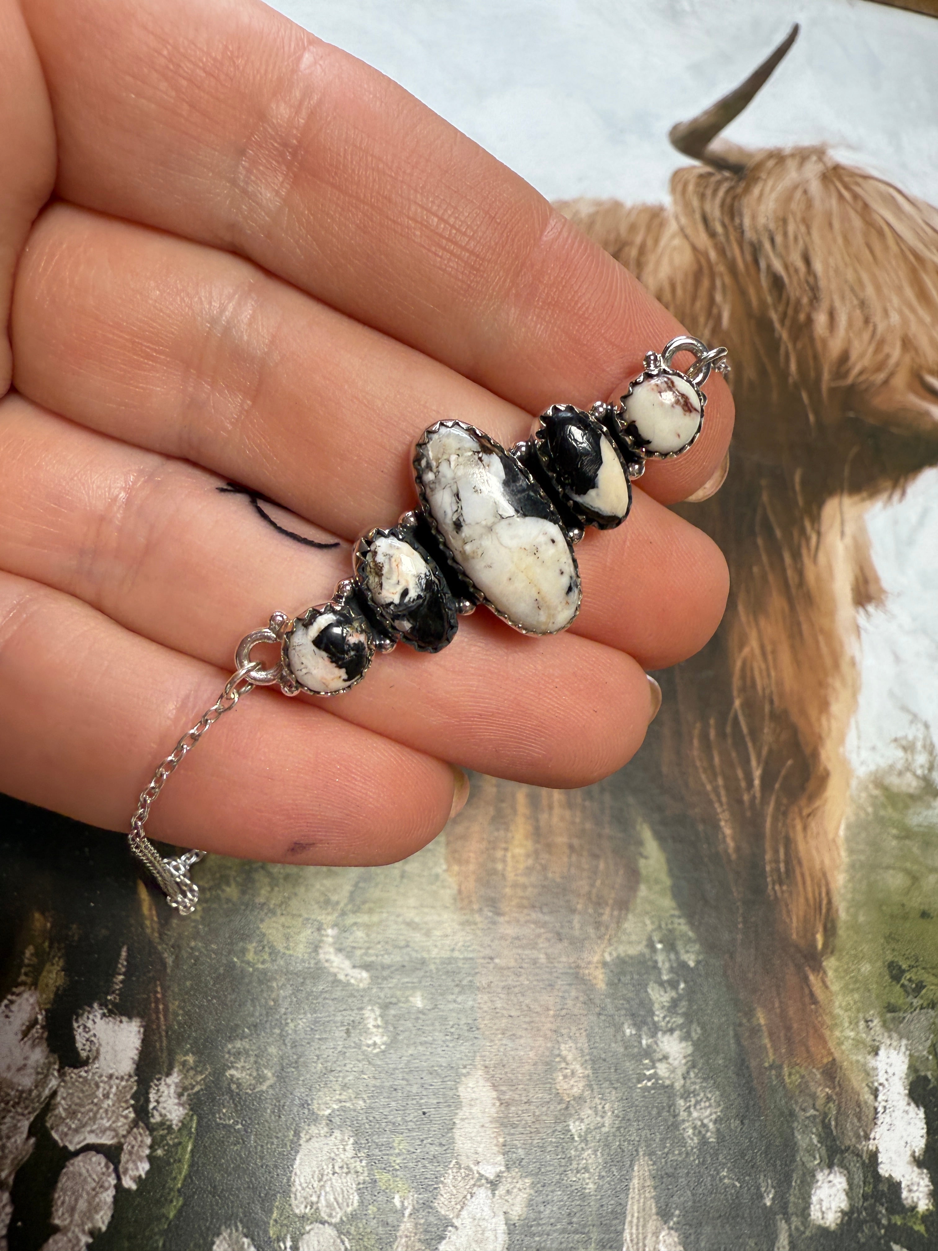 Handmade Sterling Silver White Buffalo Bar Necklace