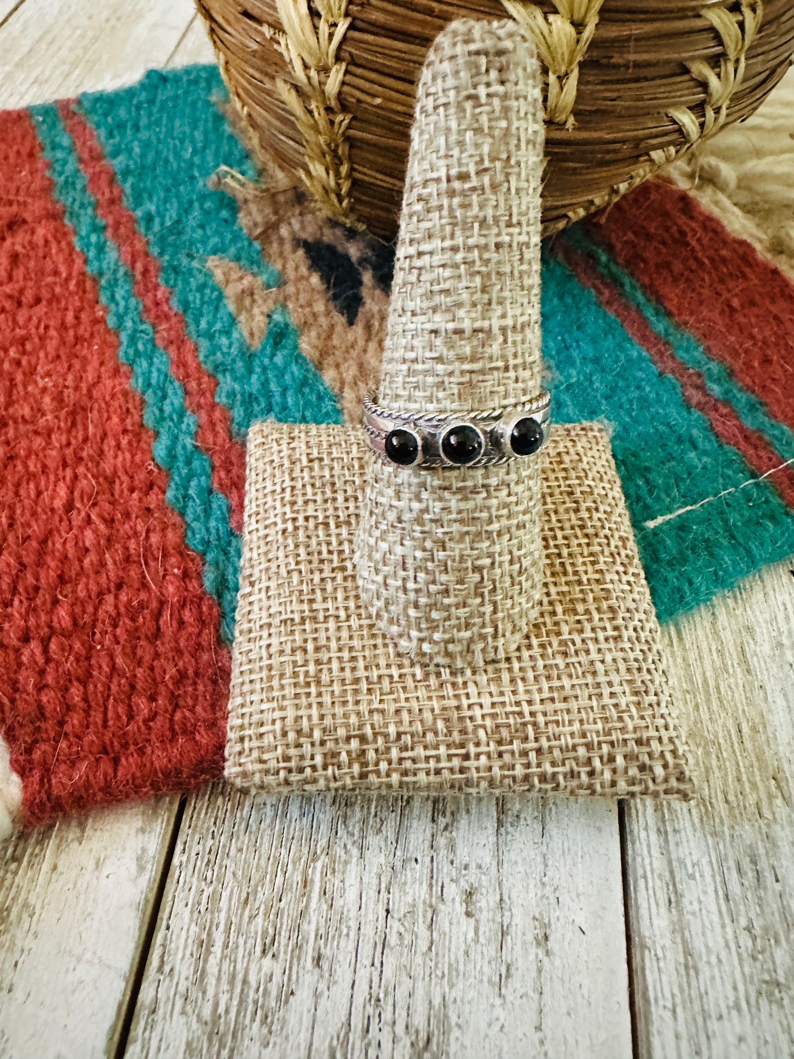 Handcrafted Black Onyx & Sterling Silver Band Ring