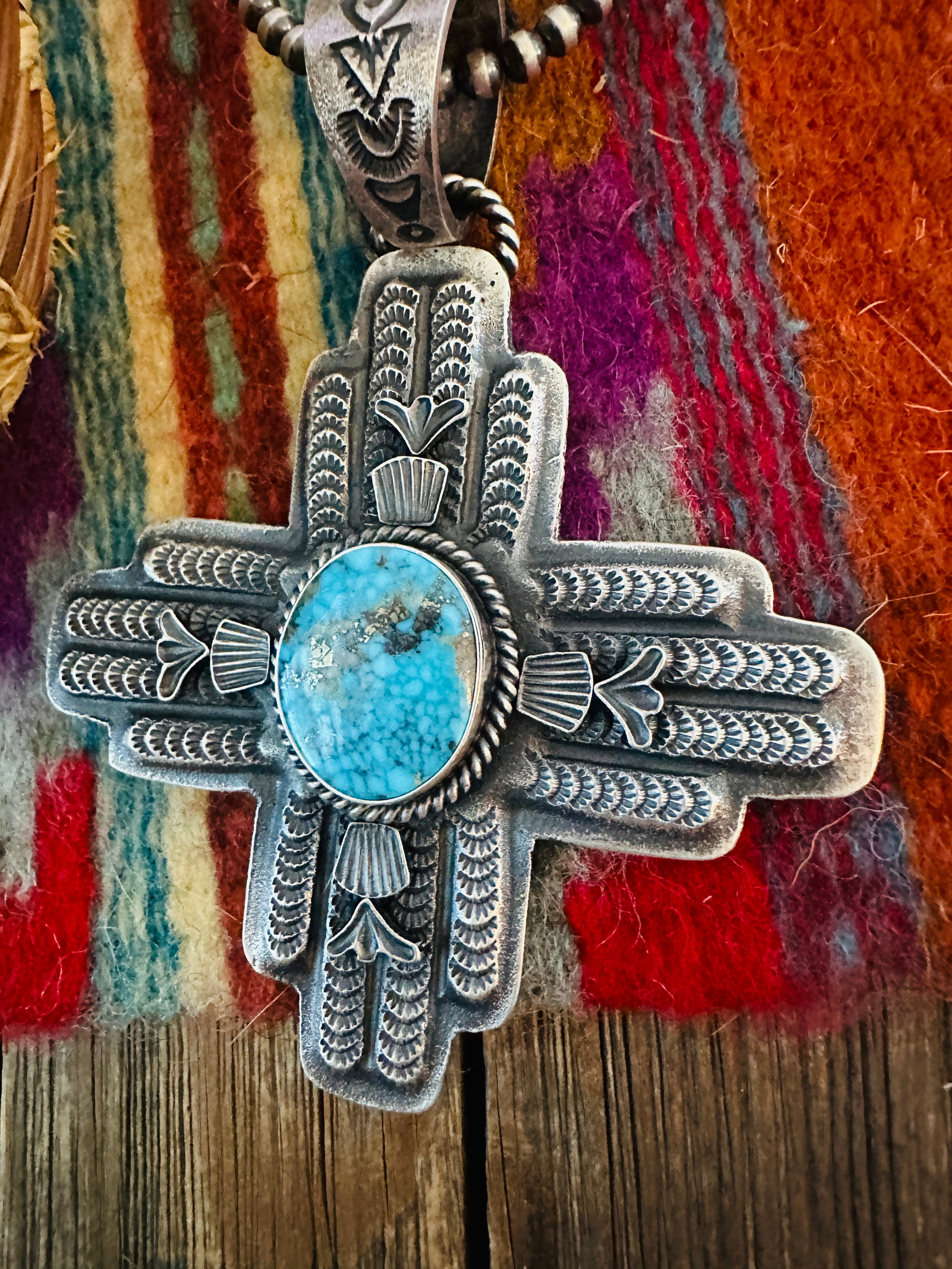 Handcrafted Sterling Silver & Turquoise Zia Cross Pendant by Kevin Billah