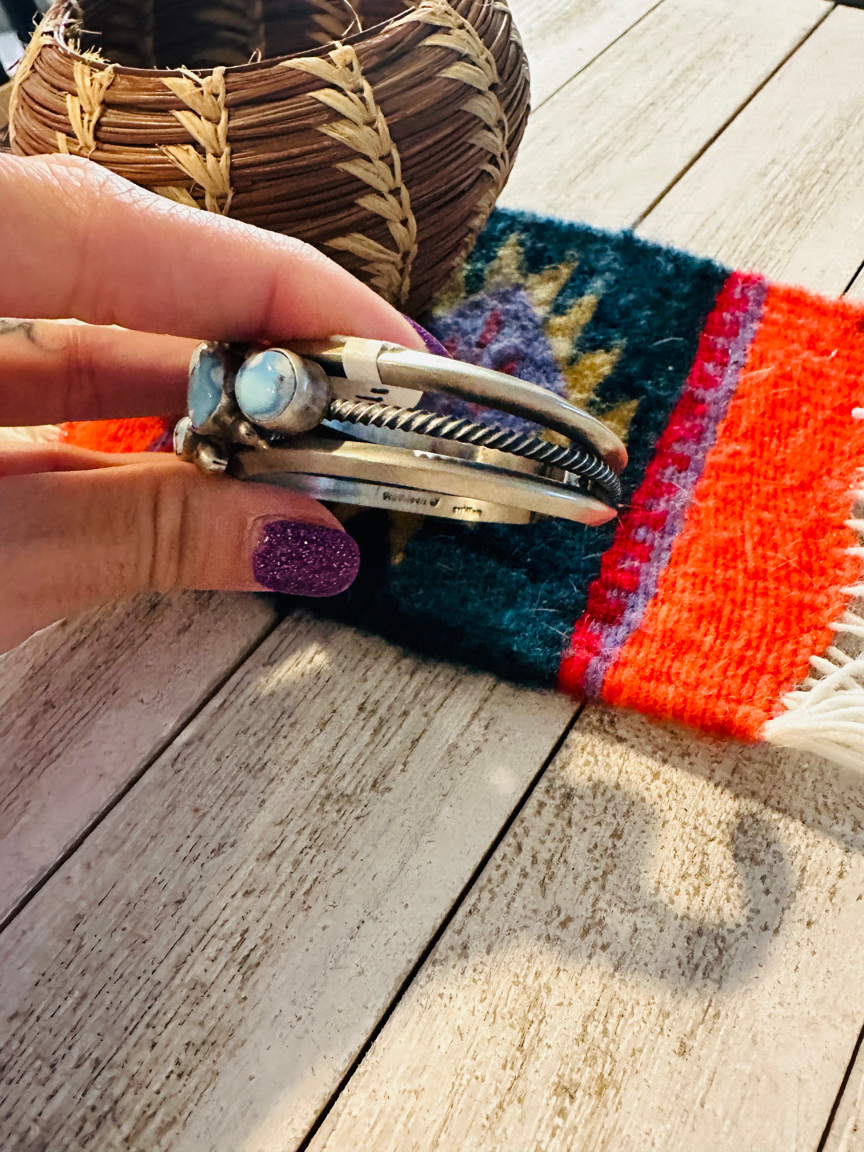 Handcrafted Golden Hills Turquoise & Sterling Silver Cuff Bracelet by Kathleen Chavez /